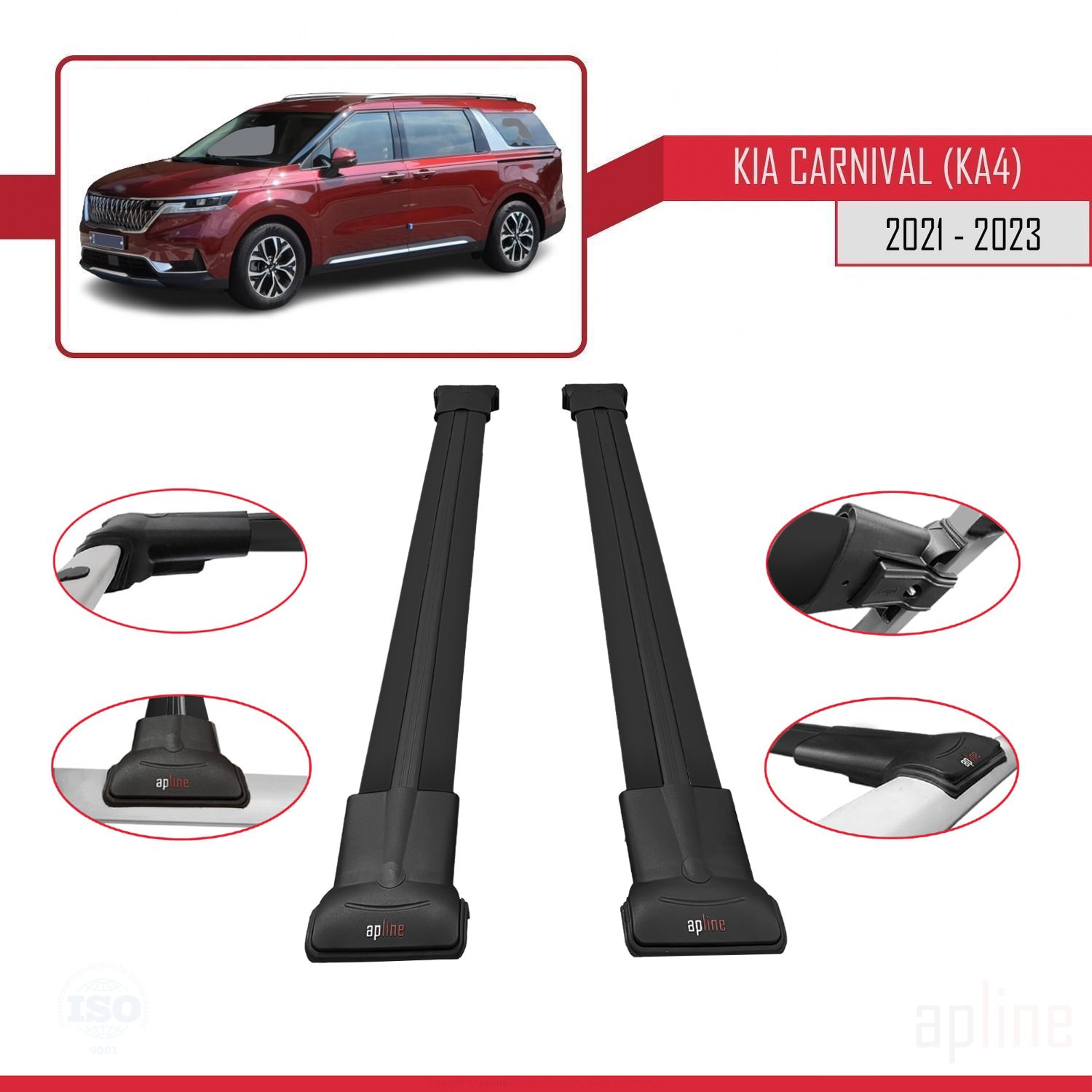 Kia Carnival 4 (KA4) 2021-2023 Arası ile Uyumlu FLY Model Ara Atkı Tavan Barı Siyah 2 Adet - Görsel 3