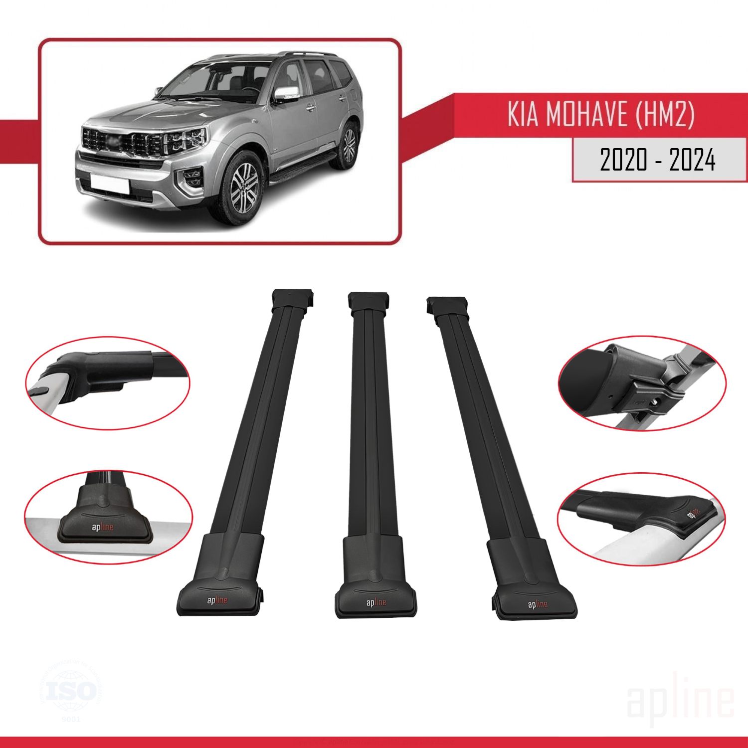 Kia Mohave 2 (HM2) 2020-2024 Arası ile Uyumlu FLY Model Ara Atkı Tavan Barı Siyah 3 Adet - Görsel 3