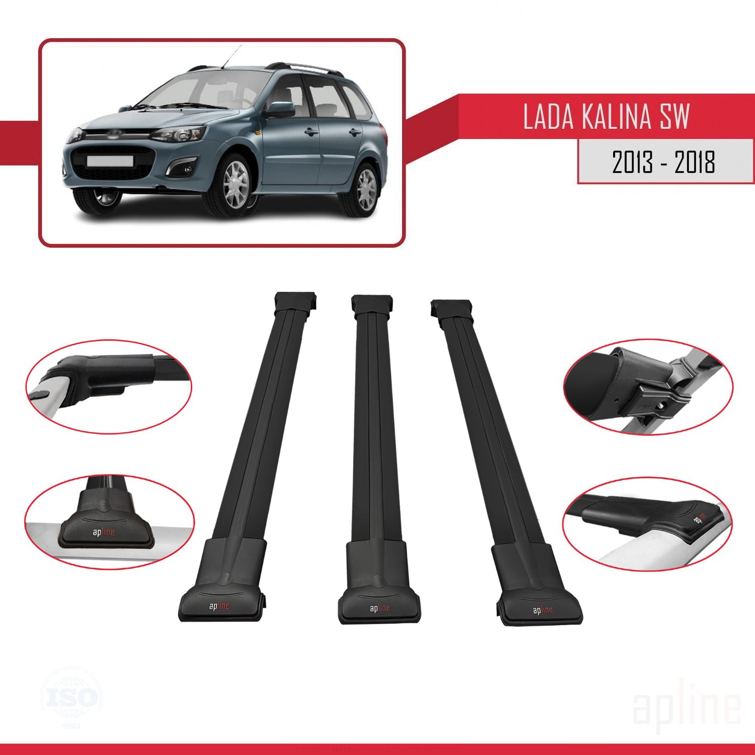 Lada Kalina 2 SW 2013-2018 Arası ile Uyumlu FLY Model Ara Atkı Tavan Barı Siyah 3 Adet - Görsel 3
