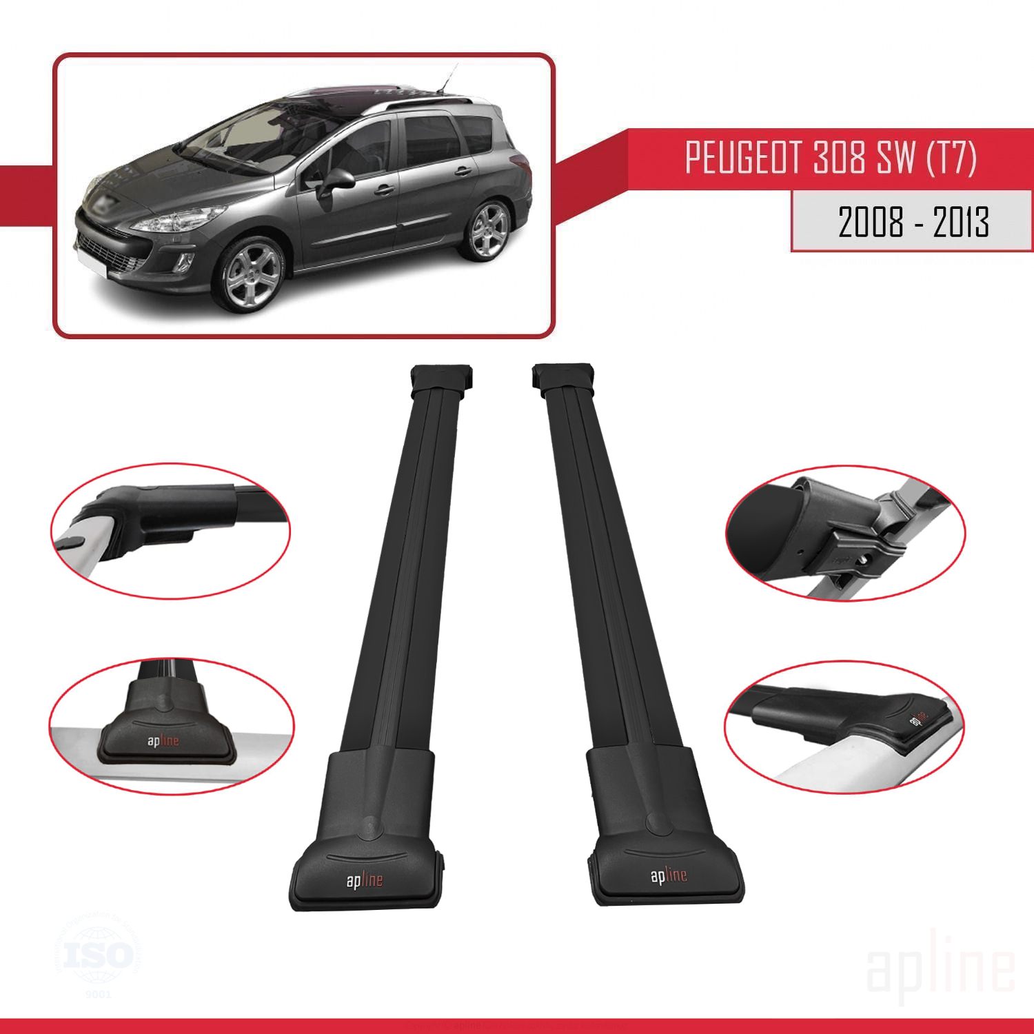 Peugeot 308 (T7) SW 2008-2013 Arası ile Uyumlu FLY Model Ara Atkı Tavan Barı Siyah 2 Adet - Görsel 3