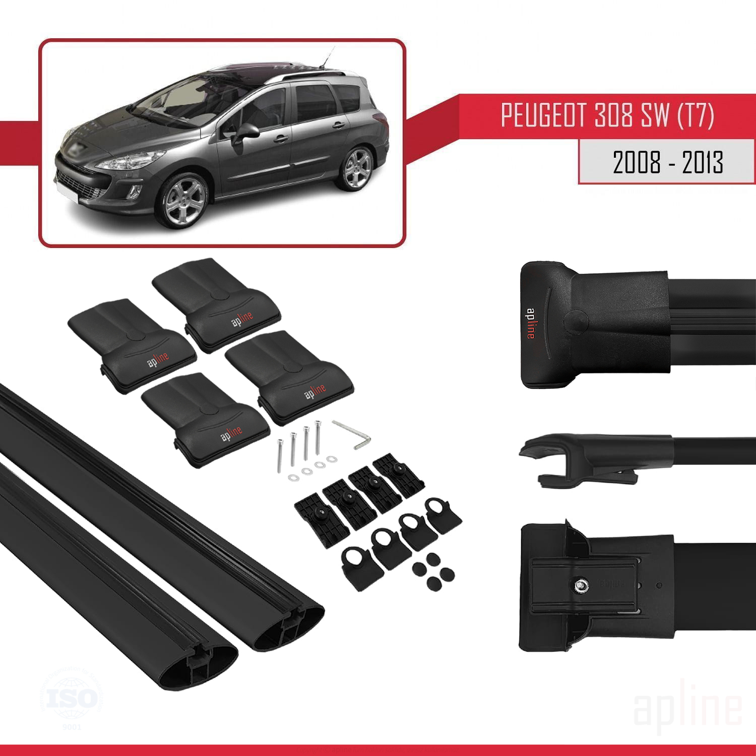 Peugeot 308 (T7) SW 2008-2013 Arası ile Uyumlu FLY Model Ara Atkı Tavan Barı Siyah 2 Adet - Görsel 4