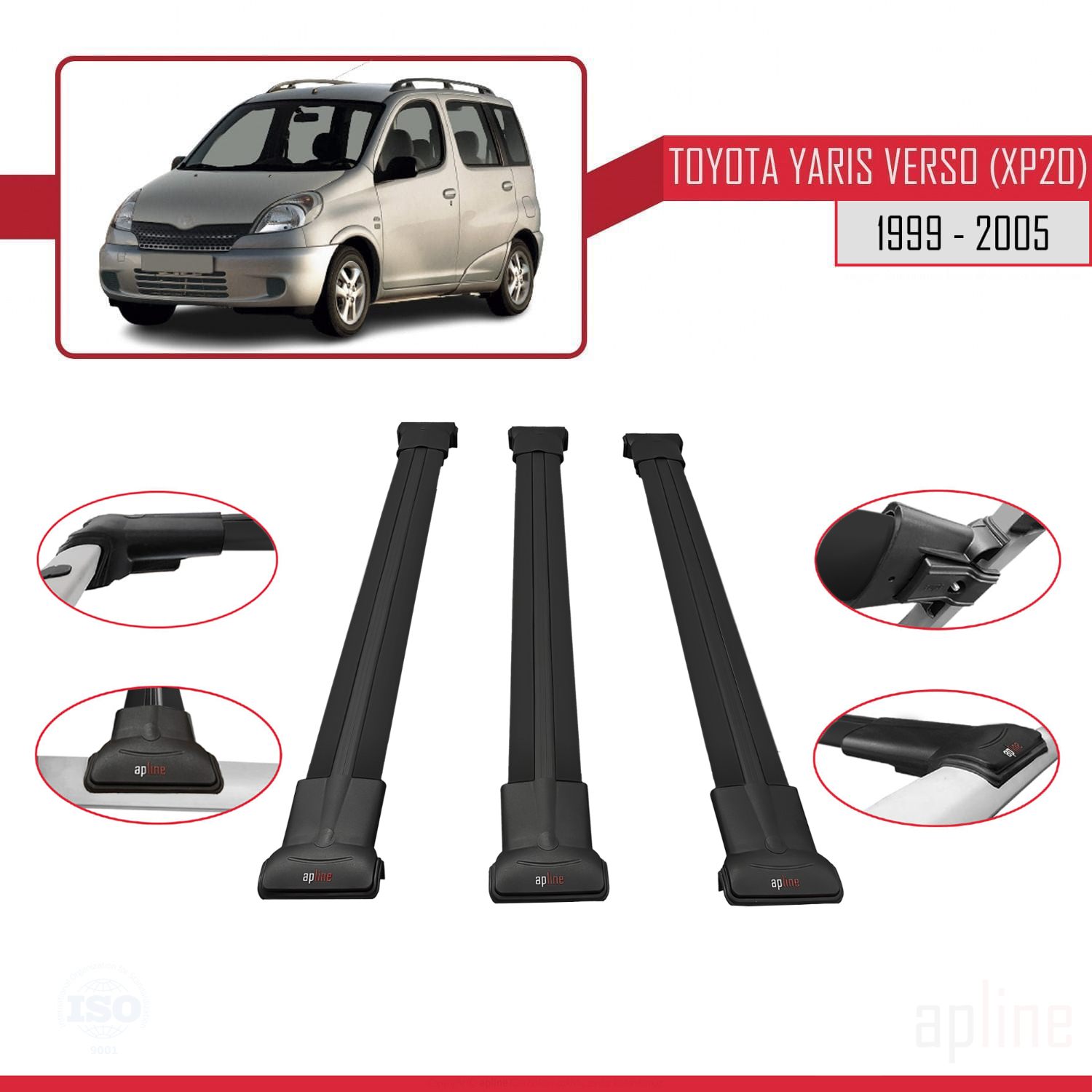 Toyota Yaris Verso (XP20) 1999-2005 Arası ile Uyumlu FLY Model Ara Atkı Tavan Barı Siyah 3 Adet - Görsel 3