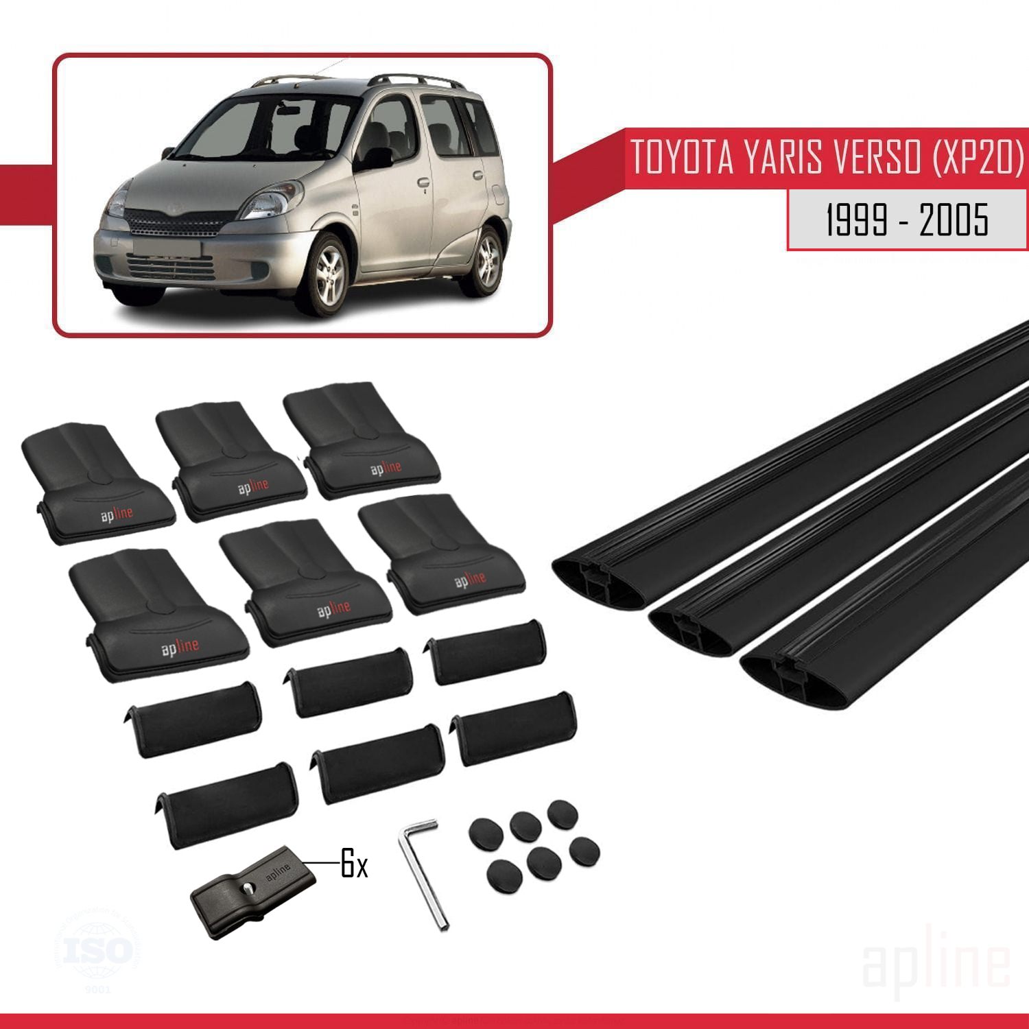 Toyota Yaris Verso (XP20) 1999-2005 Arası ile Uyumlu FLY Model Ara Atkı Tavan Barı Siyah 3 Adet - Görsel 4