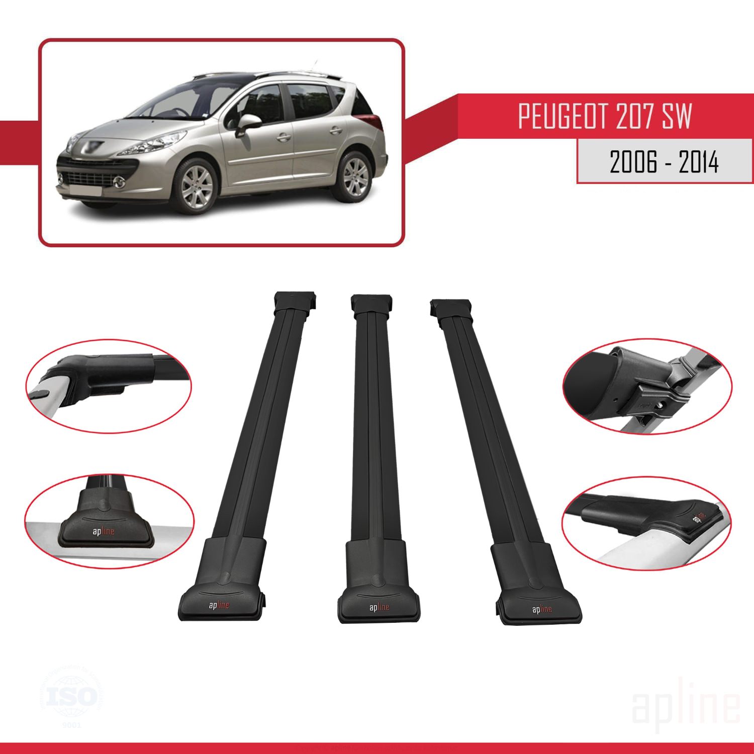 Peugeot 207 SW 2006-2014 Arası ile Uyumlu FLY Model Ara Atkı Tavan Barı Siyah 3 Adet - Görsel 3