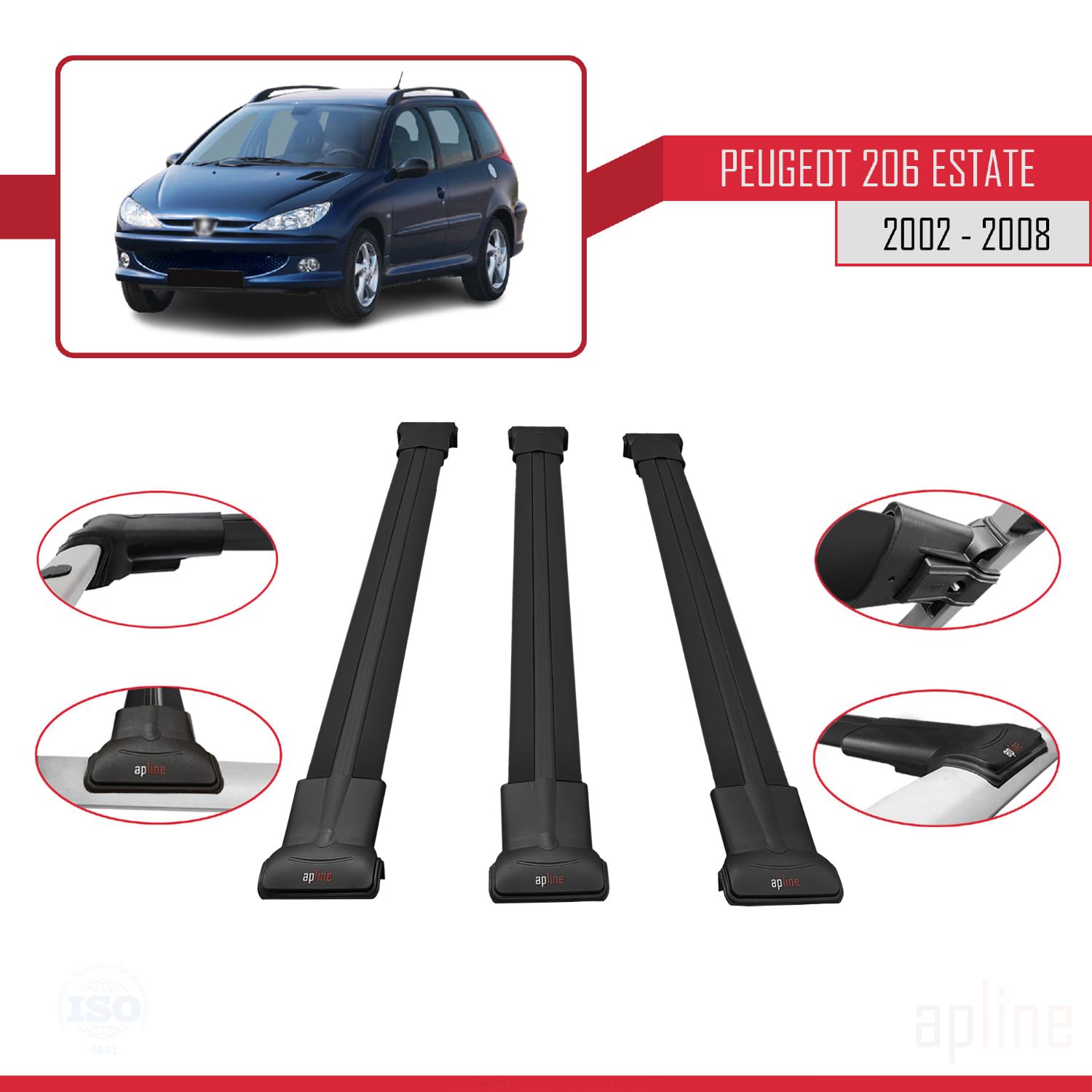 Peugeot 206 SW (T12) 2001-2008 Arası ile Uyumlu FLY Model Ara Atkı Tavan Barı Siyah 3 Adet - Görsel 3