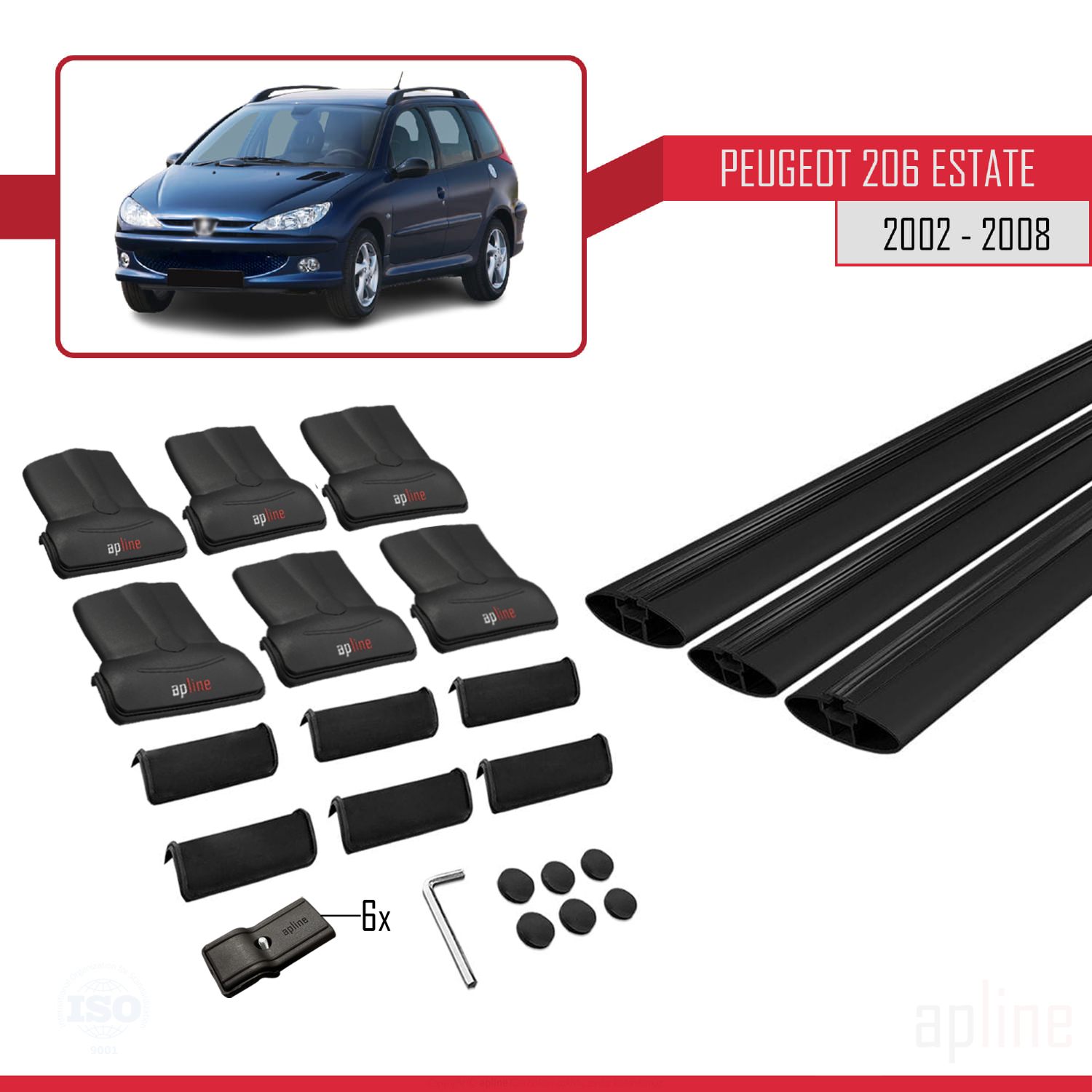 Peugeot 206 SW (T12) 2001-2008 Arası ile Uyumlu FLY Model Ara Atkı Tavan Barı Siyah 3 Adet - Görsel 4