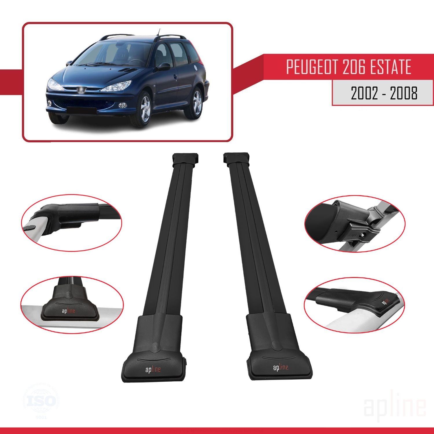Peugeot 206 SW (T12) 2001-2008 Arası ile Uyumlu FLY Model Ara Atkı Tavan Barı Siyah 2 Adet - Görsel 3