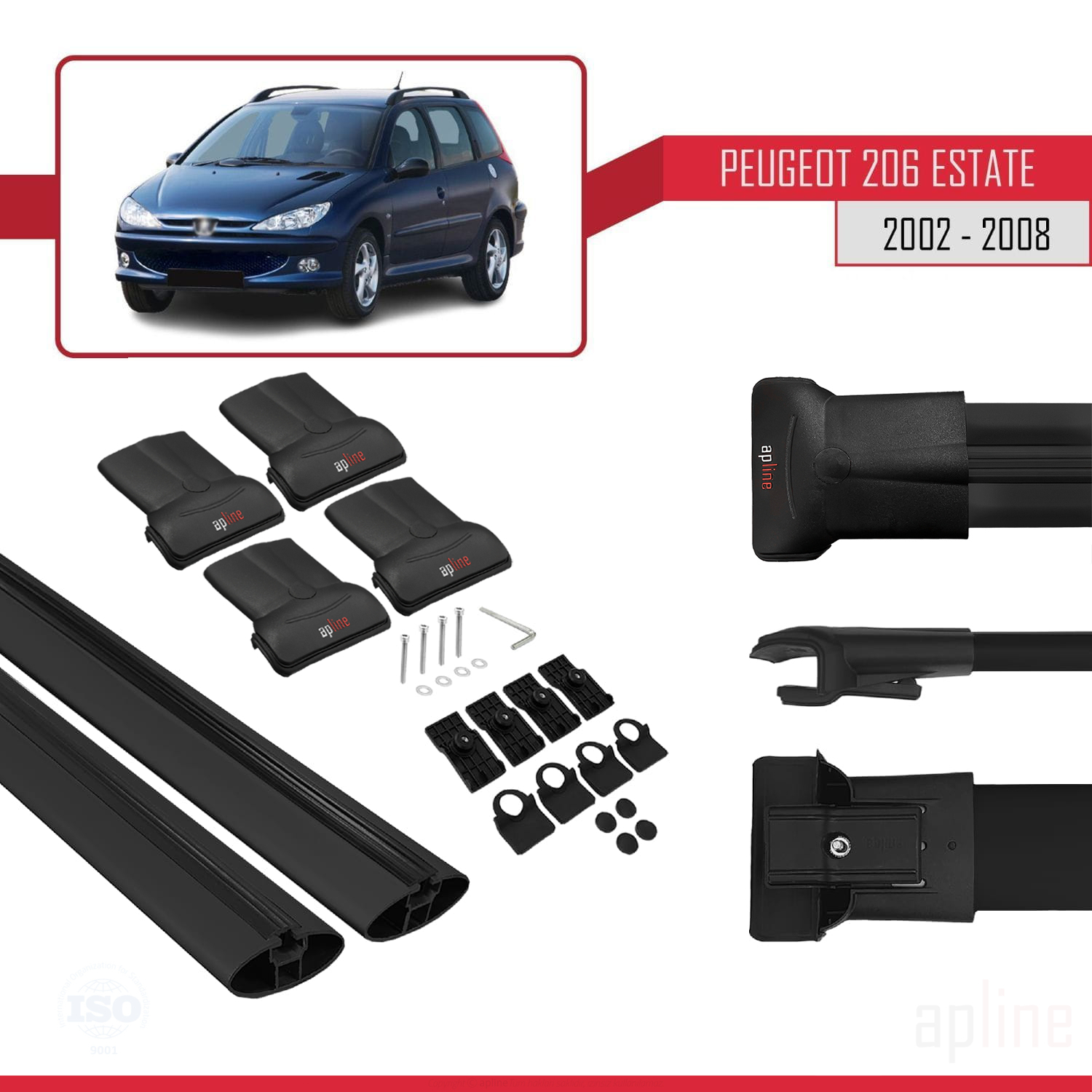 Peugeot 206 SW (T12) 2001-2008 Arası ile Uyumlu FLY Model Ara Atkı Tavan Barı Siyah 2 Adet - Görsel 4