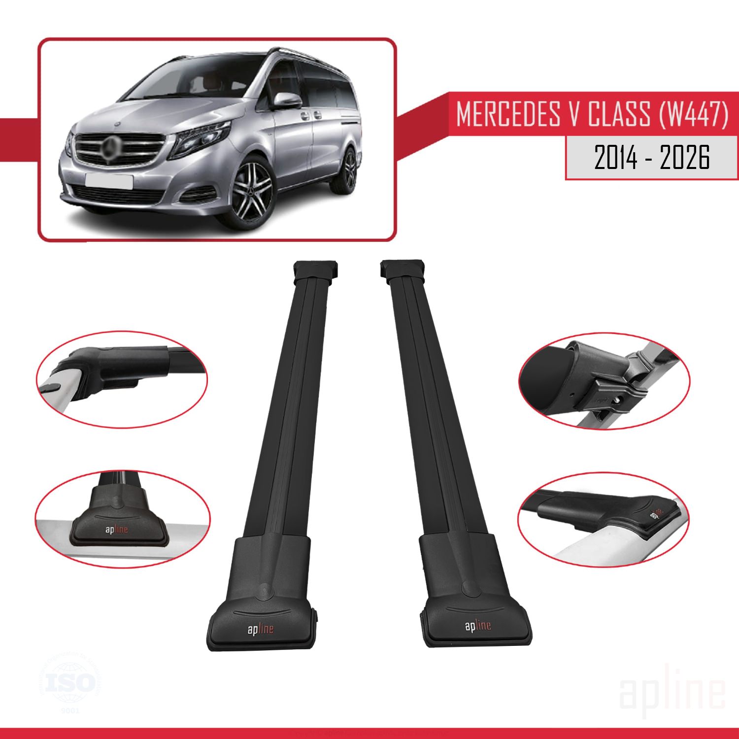 Mercedes V-Class 3 (W447) 2014-2026 Arası ile Uyumlu FLY Model Ara Atkı Tavan Barı Siyah 2 Adet - Görsel 3