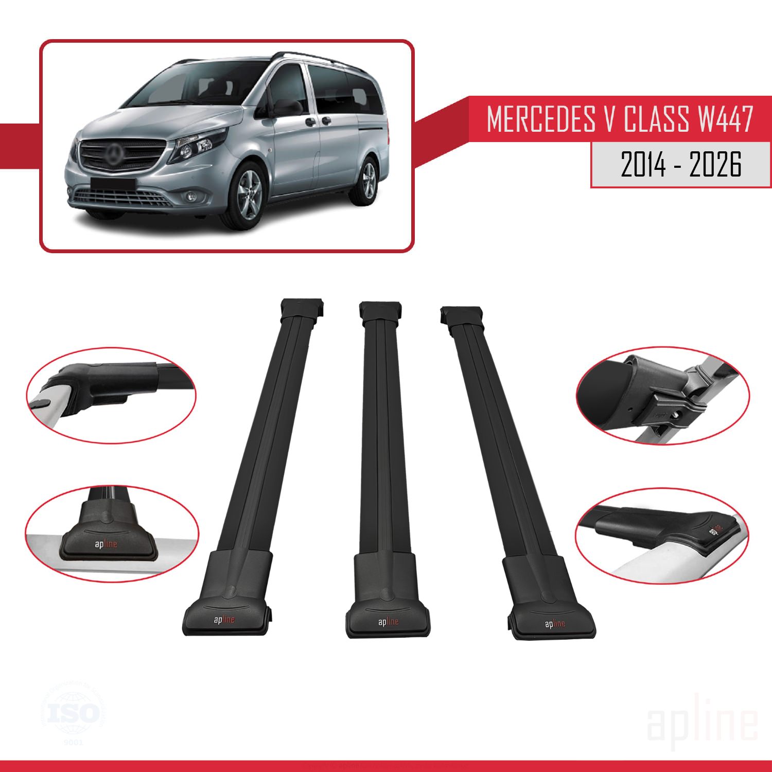 Mercedes V-Class 3 (W447) 2014-2026 Arası ile Uyumlu FLY Model Ara Atkı Tavan Barı Siyah 3 Adet - Görsel 3