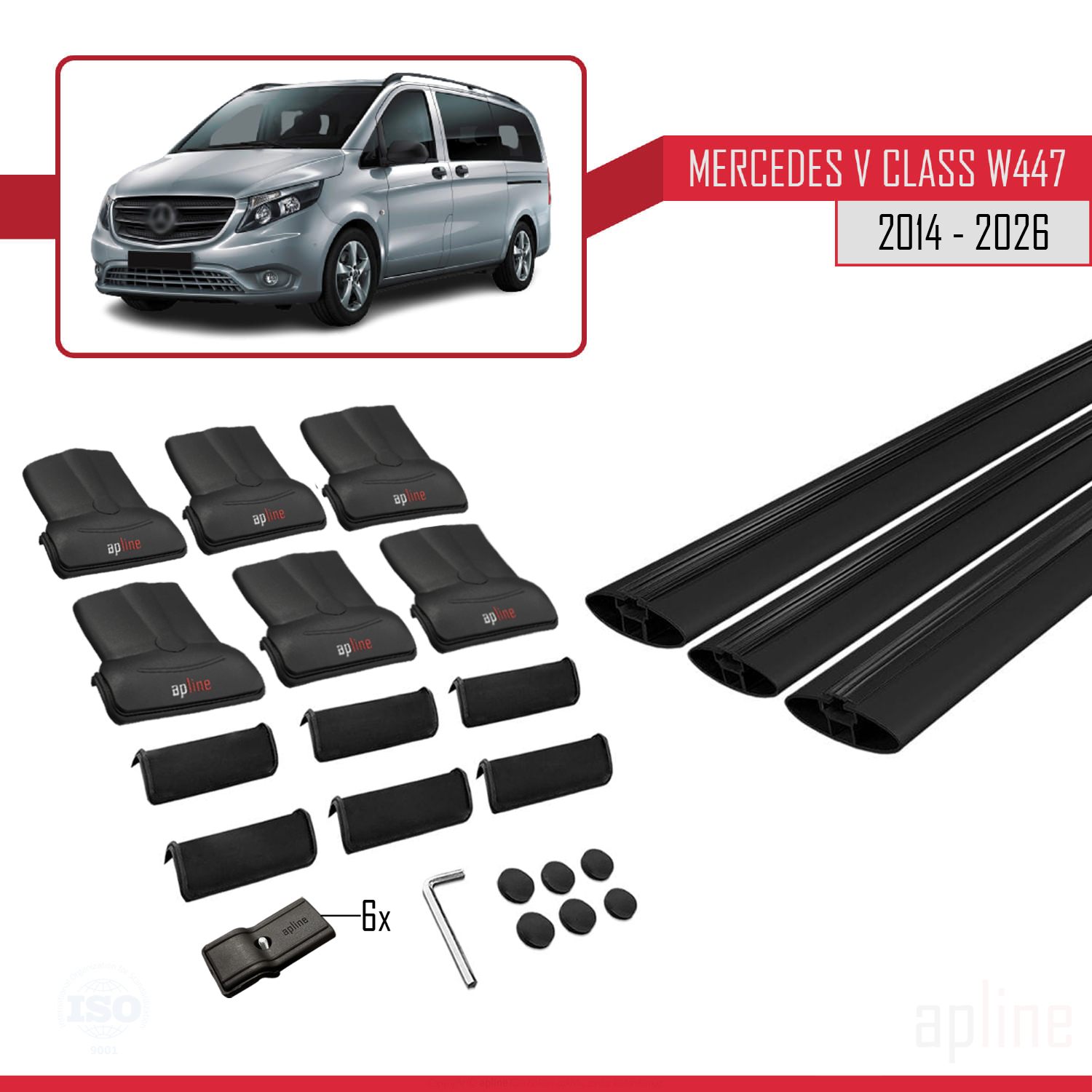 Mercedes V-Class 3 (W447) 2014-2026 Arası ile Uyumlu FLY Model Ara Atkı Tavan Barı Siyah 3 Adet - Görsel 4