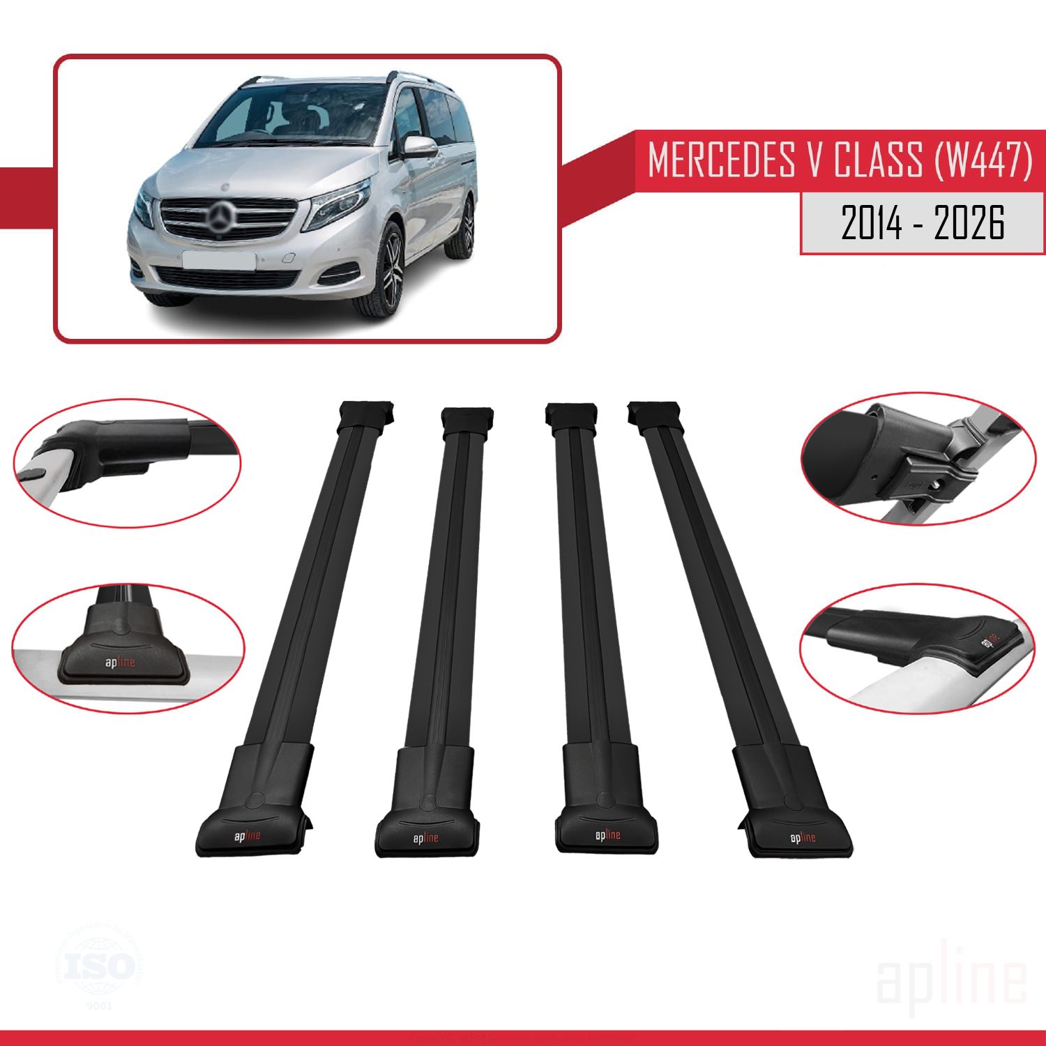 Mercedes V-Class 3 (W447) 2014-2026 Arası ile Uyumlu FLY Model Ara Atkı Tavan Barı Siyah 4 Adet - Görsel 3