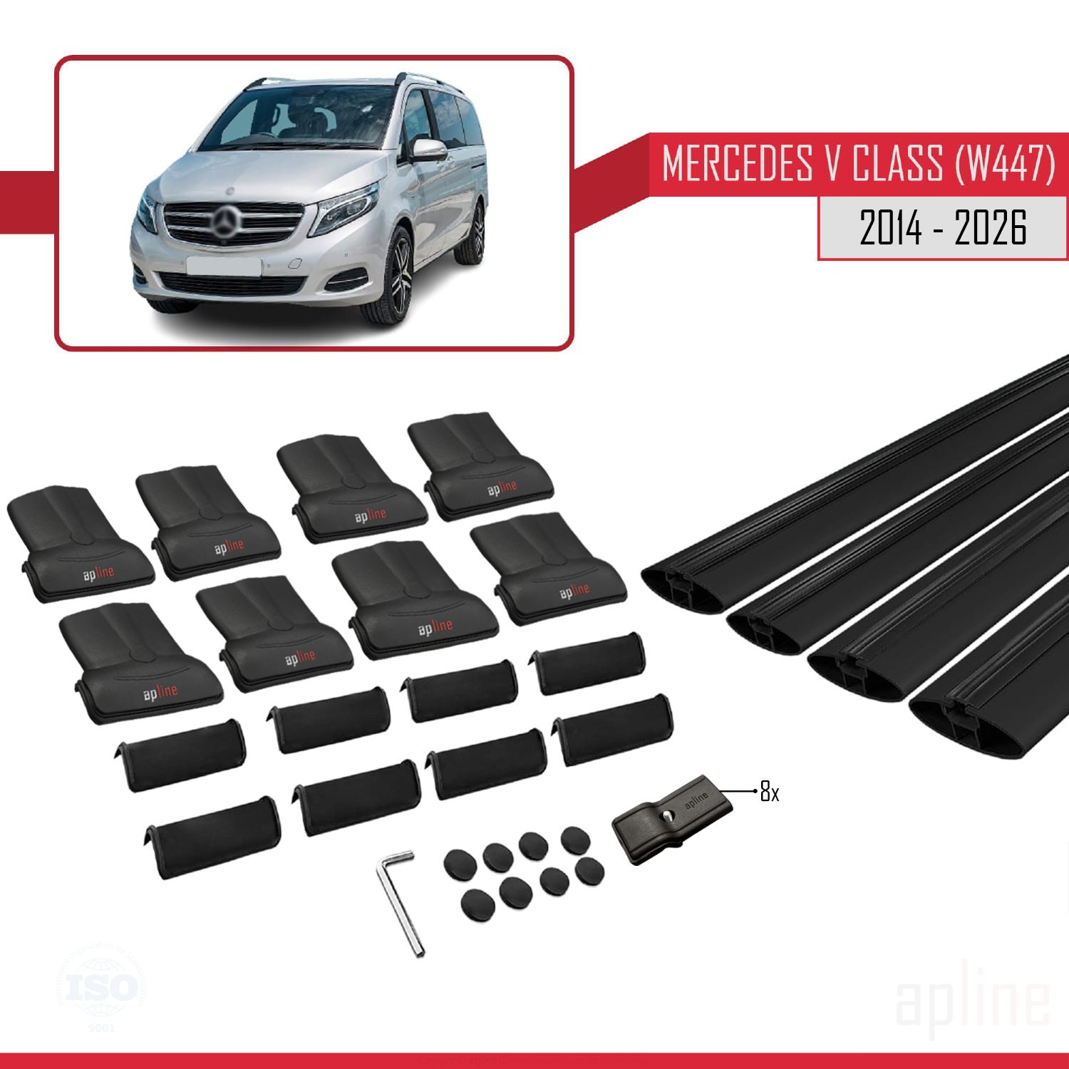 Mercedes V-Class 3 (W447) 2014-2026 Arası ile Uyumlu FLY Model Ara Atkı Tavan Barı Siyah 4 Adet - Görsel 4