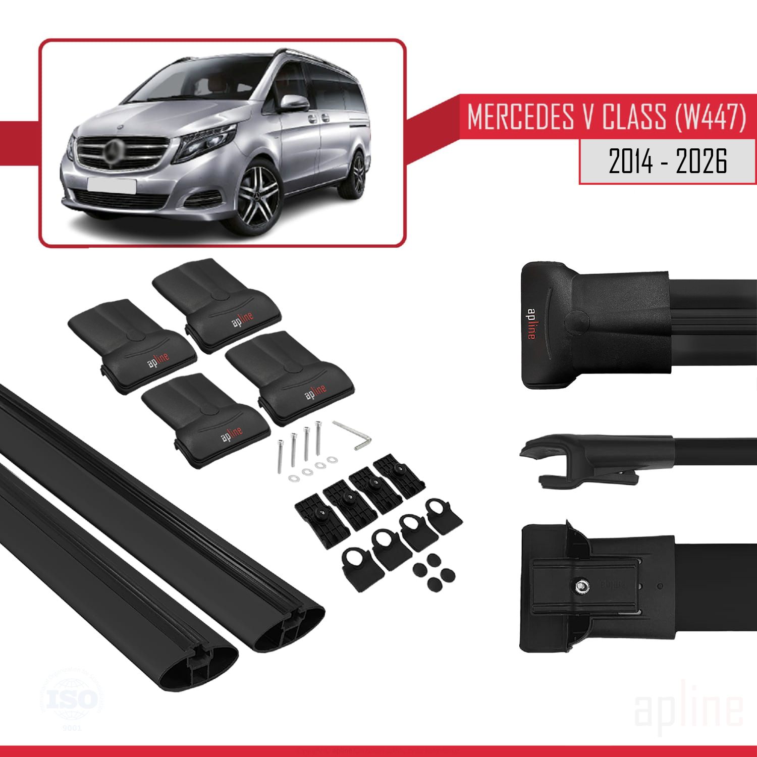 Mercedes V-Class 3 (W447) 2014-2026 Arası ile Uyumlu FLY Model Ara Atkı Tavan Barı Siyah 2 Adet - Görsel 4