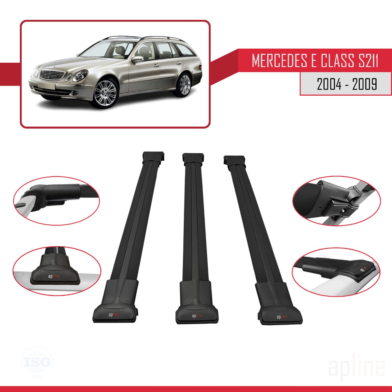 Mercedes E Class 3 (S211) 2003-2009 Arası ile Uyumlu FLY Model Ara Atkı Tavan Barı Siyah 3 Adet - Görsel 3
