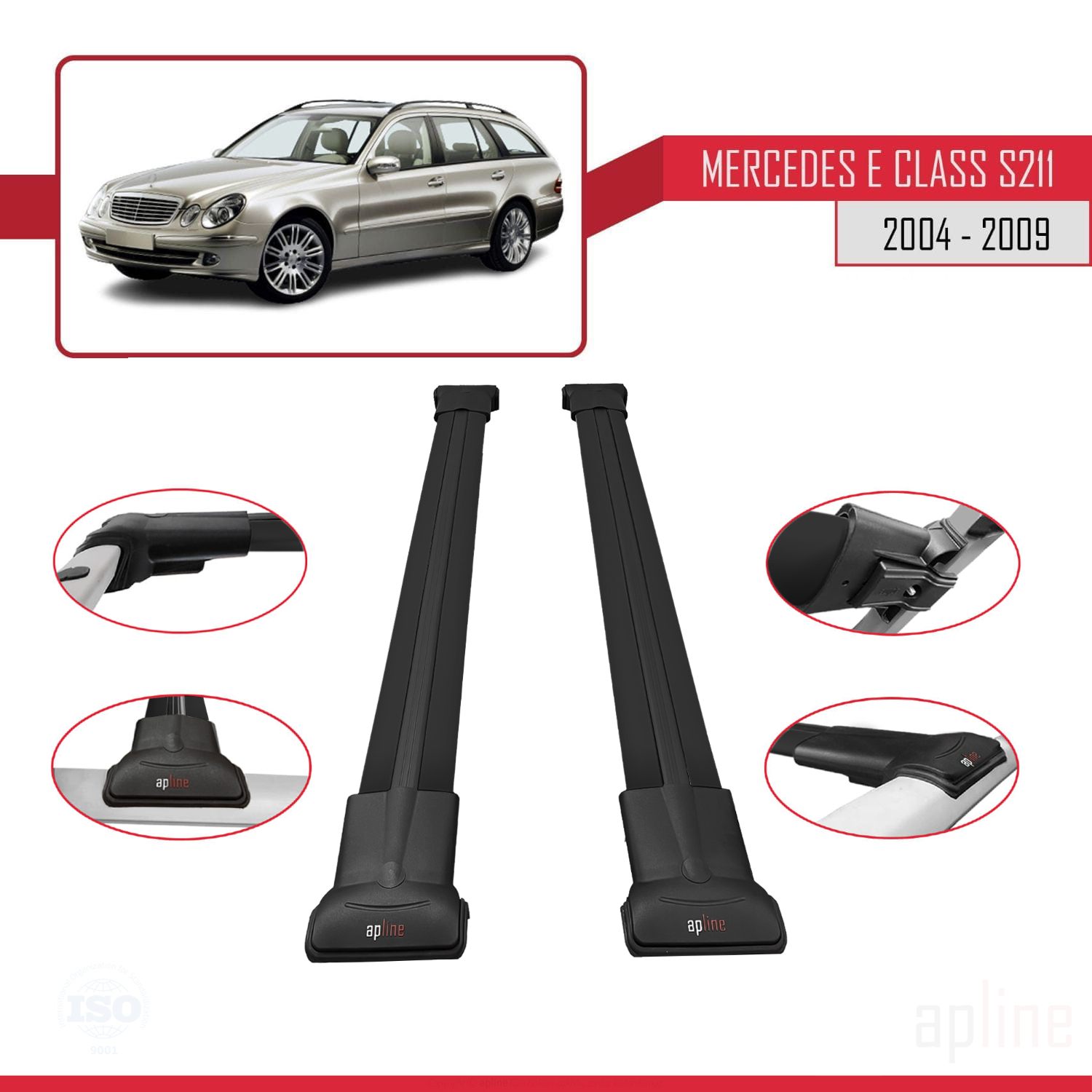 Mercedes E Class 3 (S211) 2003-2009 Arası ile Uyumlu FLY Model Ara Atkı Tavan Barı Siyah 2 Adet - Görsel 3