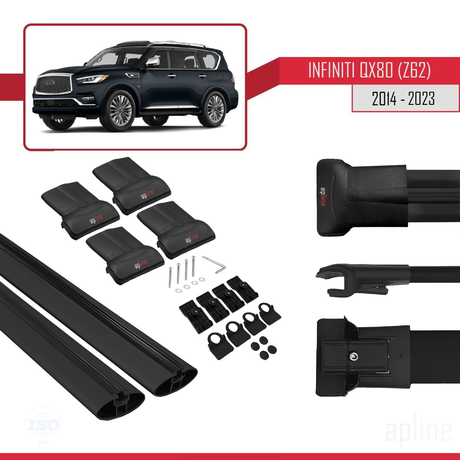 Infiniti QX80 (Z62) 2014-2024 Arası ile Uyumlu FLY Model Ara Atkı Tavan Barı Siyah 2 Adet - Görsel 4