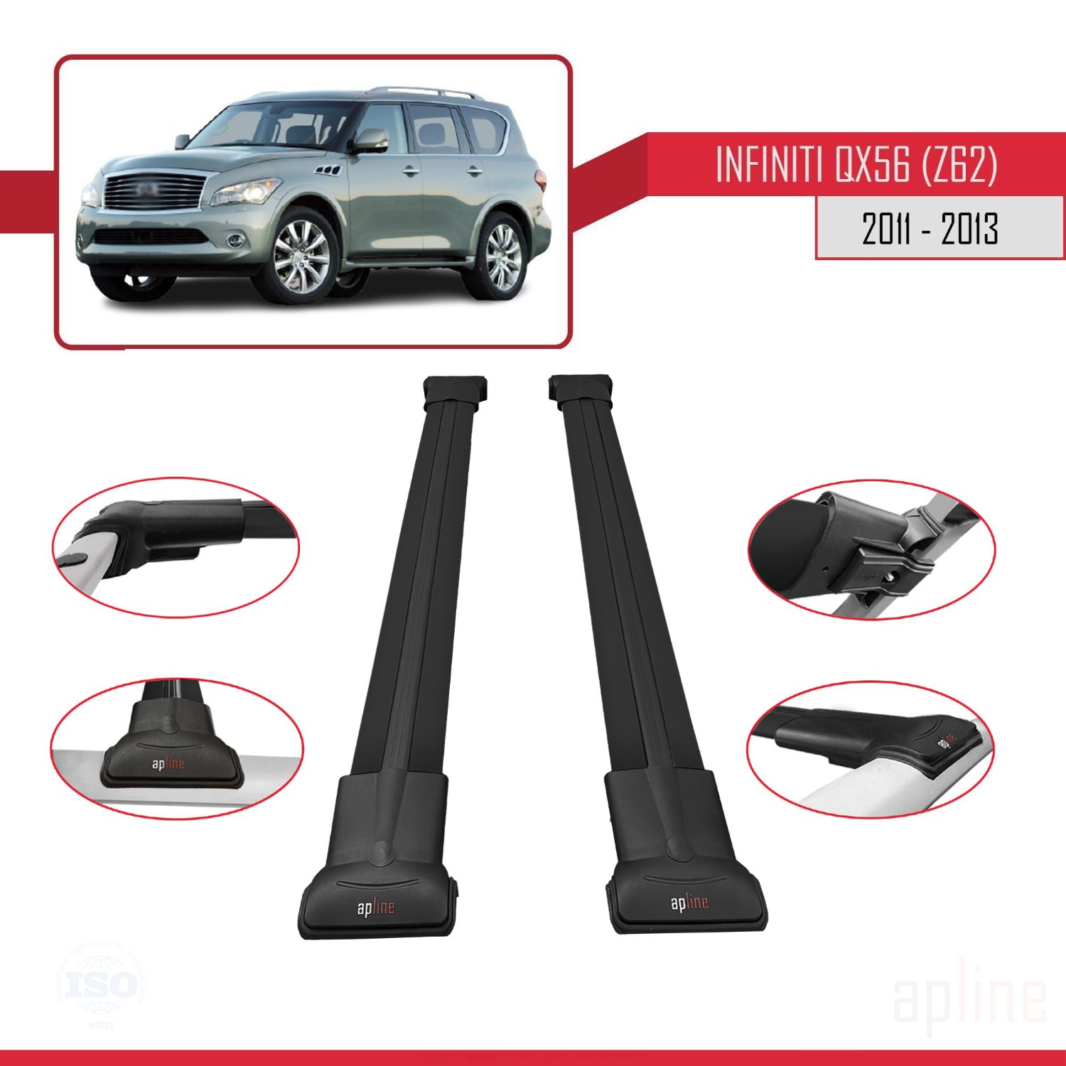 Infiniti QX56 (Z62) 2011-2013 Arası ile Uyumlu FLY Model Ara Atkı Tavan Barı Siyah 2 Adet - Görsel 3