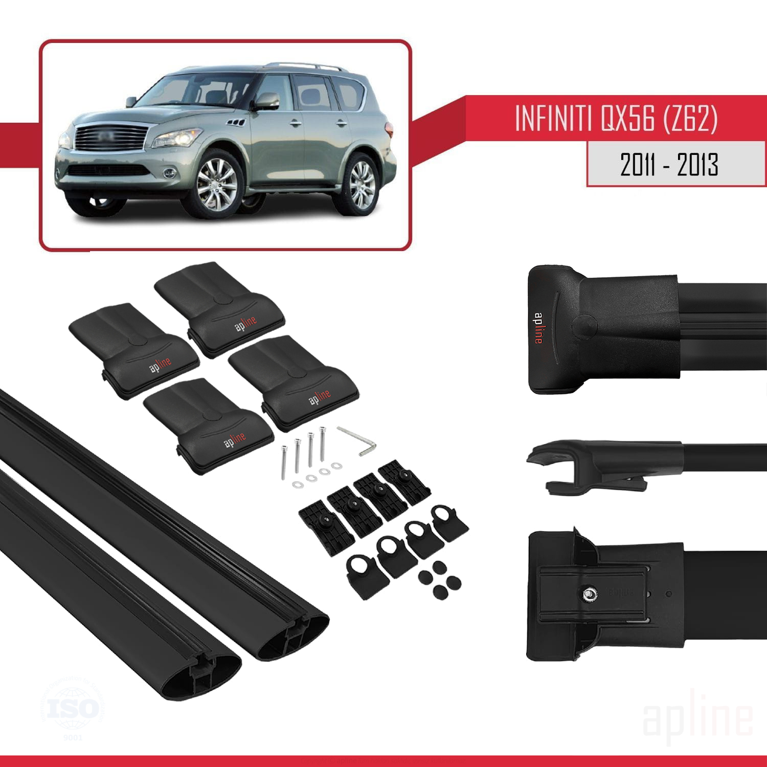 Infiniti QX56 (Z62) 2011-2013 Arası ile Uyumlu FLY Model Ara Atkı Tavan Barı Siyah 2 Adet - Görsel 4