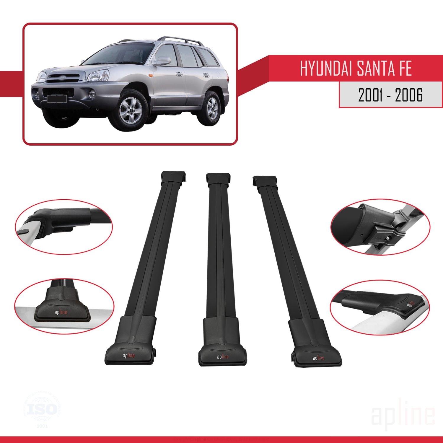 Hyundai Santa Fe (SM) 2000-2006 Arası ile Uyumlu FLY Model Ara Atkı Tavan Barı Siyah 3 Adet - Görsel 3