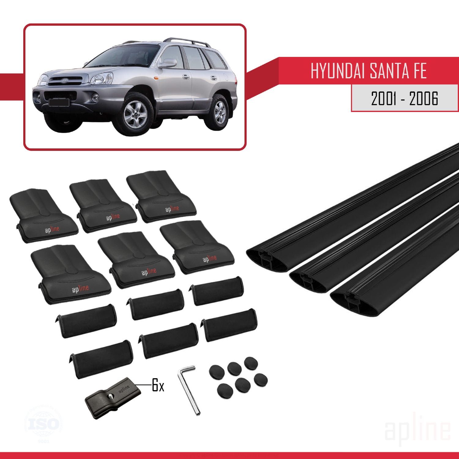 Hyundai Santa Fe (SM) 2000-2006 Arası ile Uyumlu FLY Model Ara Atkı Tavan Barı Siyah 3 Adet - Görsel 4