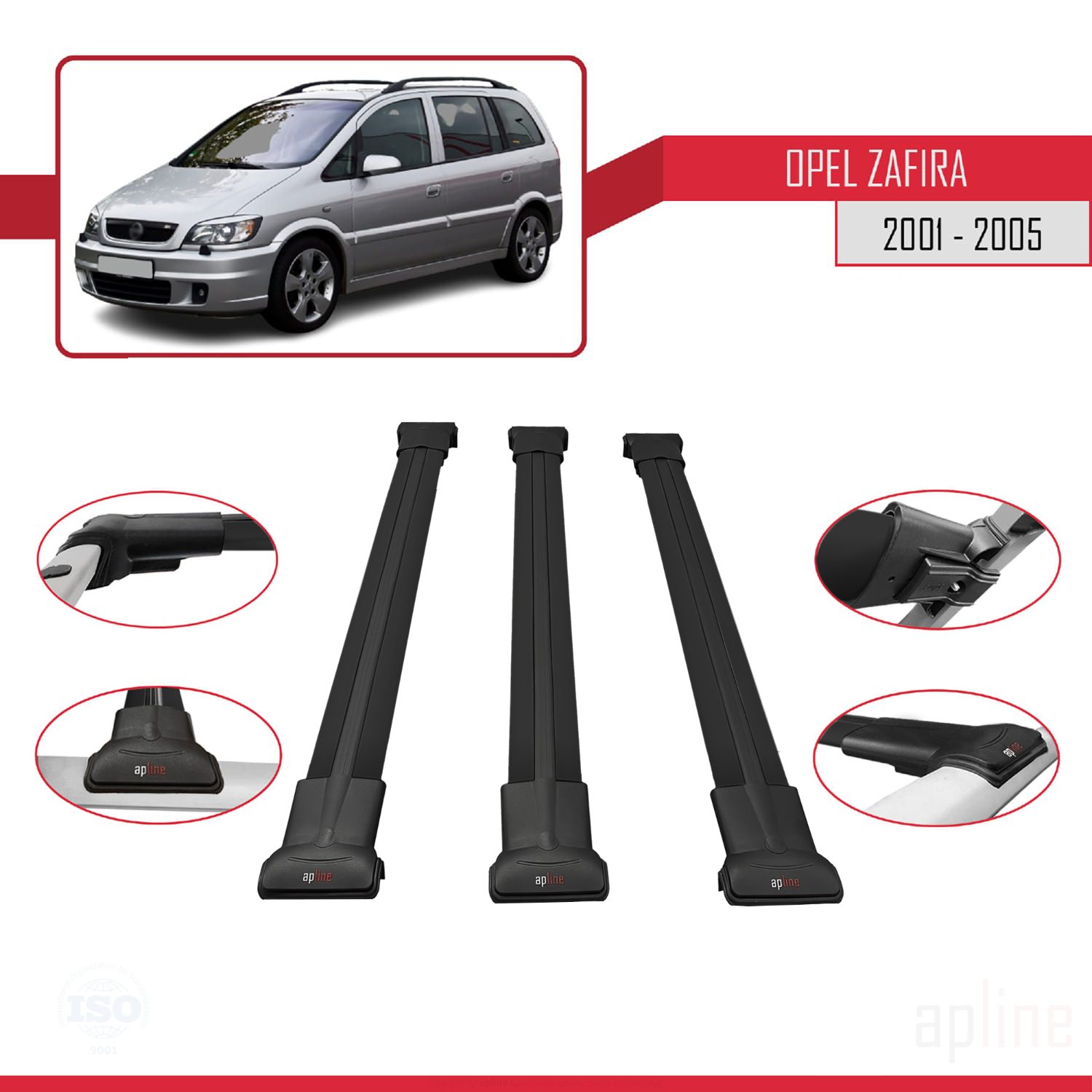 Opel Zafira A (T98) 2000-2005 Arası ile Uyumlu FLY Model Ara Atkı Tavan Barı Siyah 3 Adet - Görsel 3