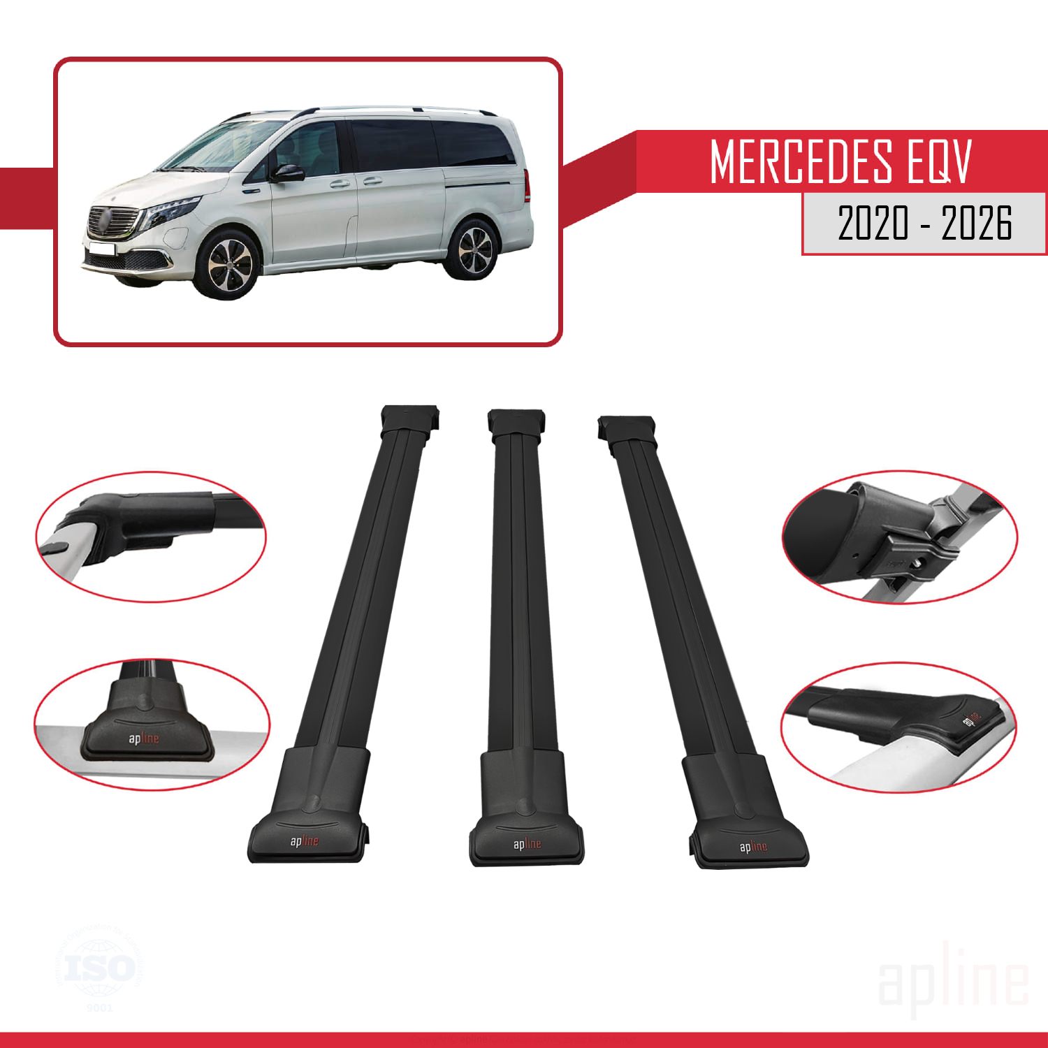 Mercedes EQV (W447) 2020-2026 Arası ile Uyumlu FLY Model Ara Atkı Tavan Barı Siyah 3 Adet - Görsel 3