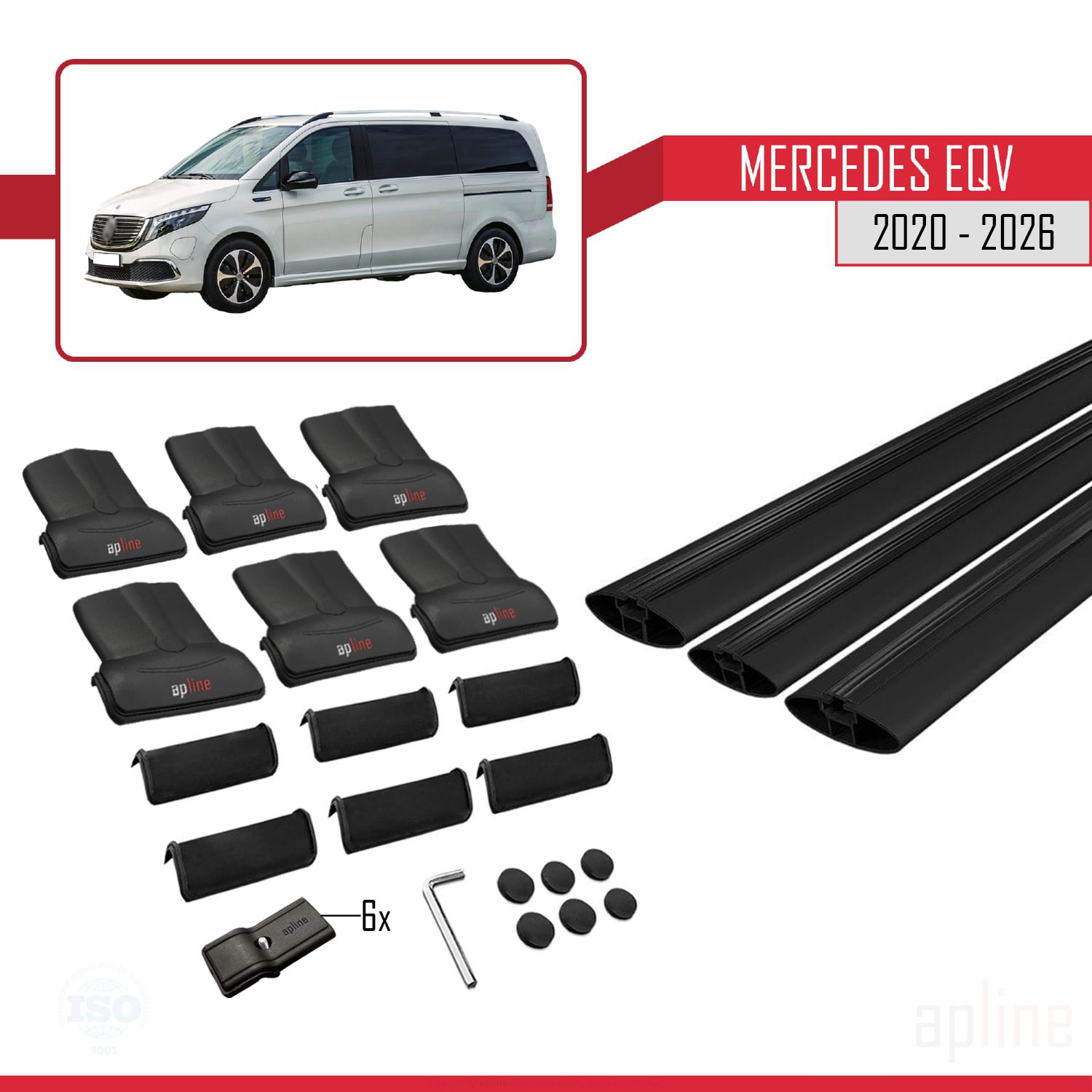 Mercedes EQV (W447) 2020-2026 Arası ile Uyumlu FLY Model Ara Atkı Tavan Barı Siyah 3 Adet - Görsel 4