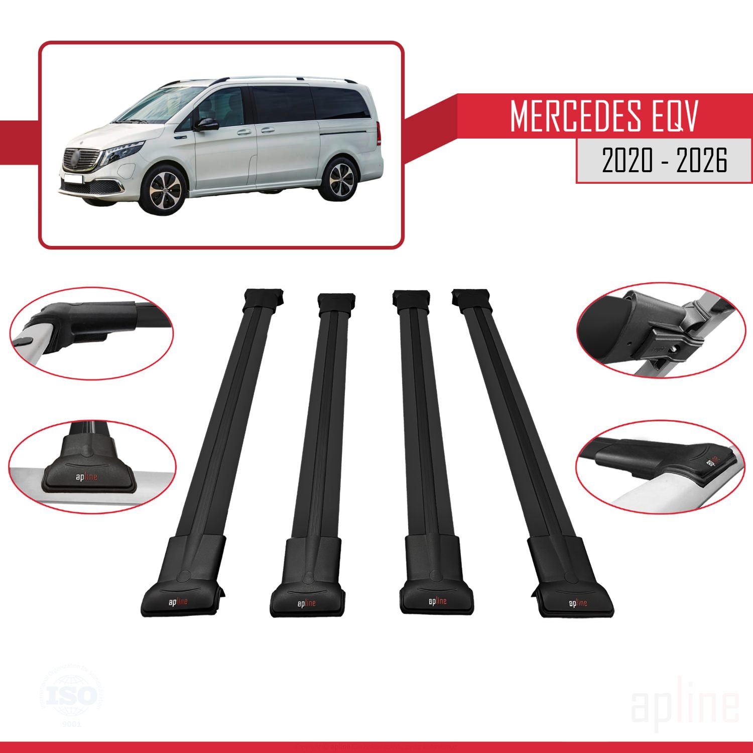 Mercedes EQV (W447) 2020-2026 Arası ile Uyumlu FLY Model Ara Atkı Tavan Barı Siyah 4 Adet - Görsel 3