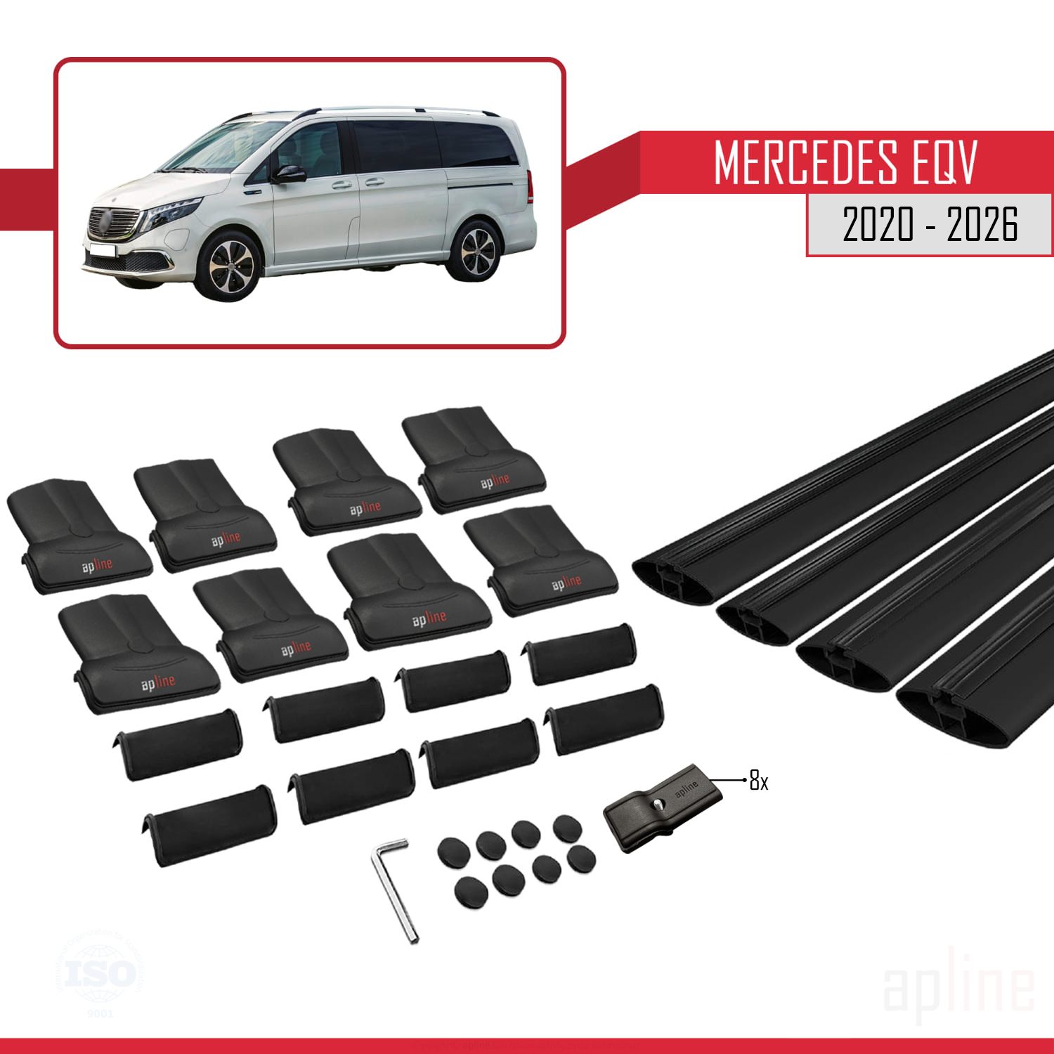 Mercedes EQV (W447) 2020-2026 Arası ile Uyumlu FLY Model Ara Atkı Tavan Barı Siyah 4 Adet - Görsel 4