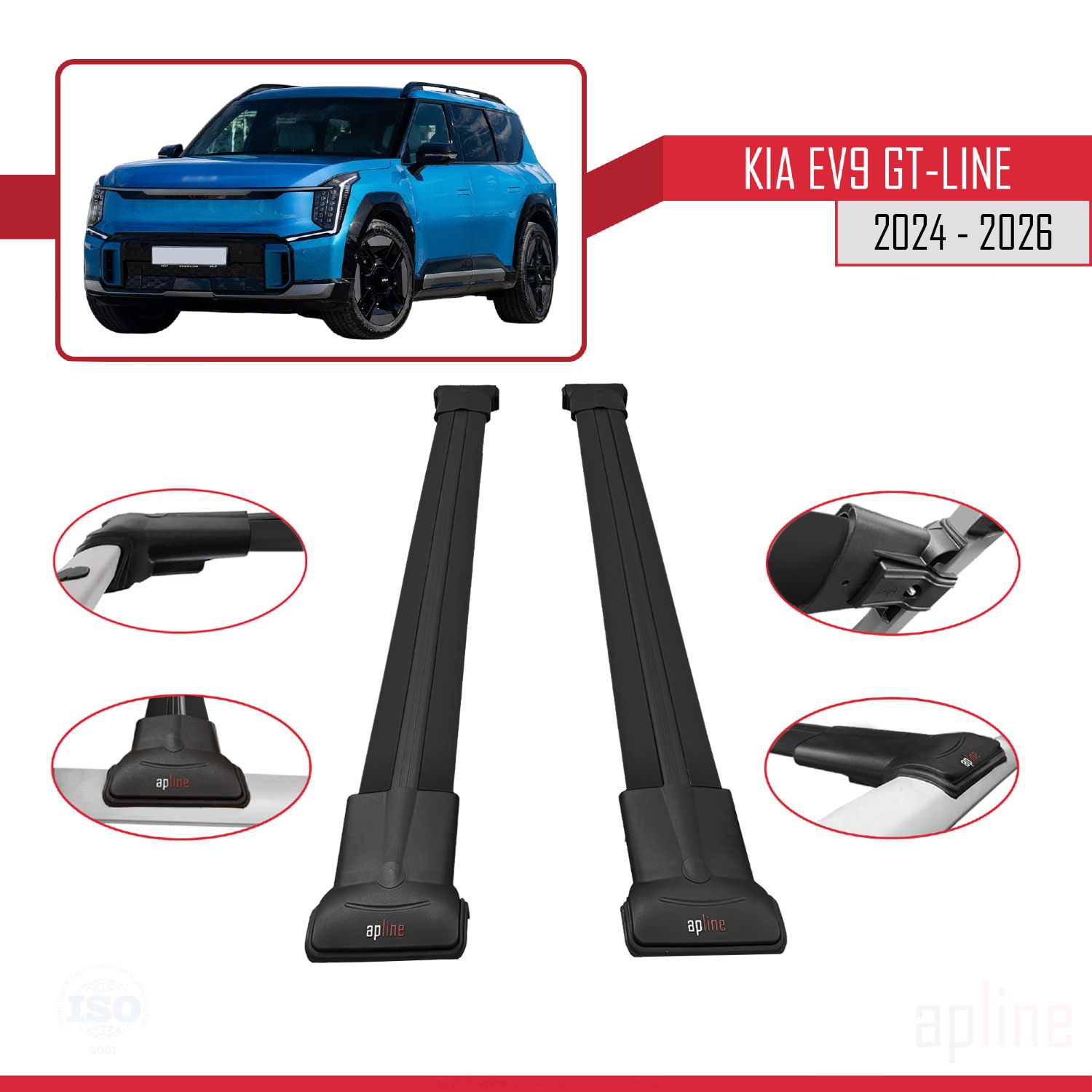 Kia EV9 GT-LINE (MV) 2023-2026 Arası ile Uyumlu FLY Model Ara Atkı Tavan Barı Siyah 2 Adet - Görsel 3
