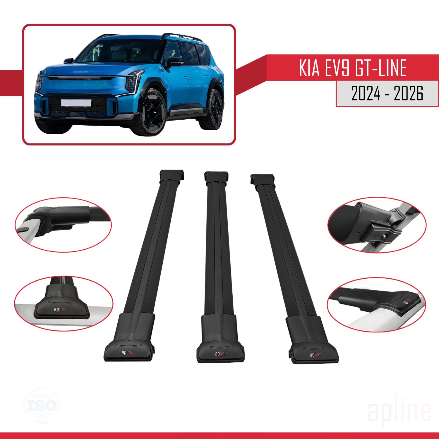 Kia EV9 GT-LINE (MV) 2023-2026 Arası ile Uyumlu FLY Model Ara Atkı Tavan Barı Siyah 3 Adet - Görsel 3