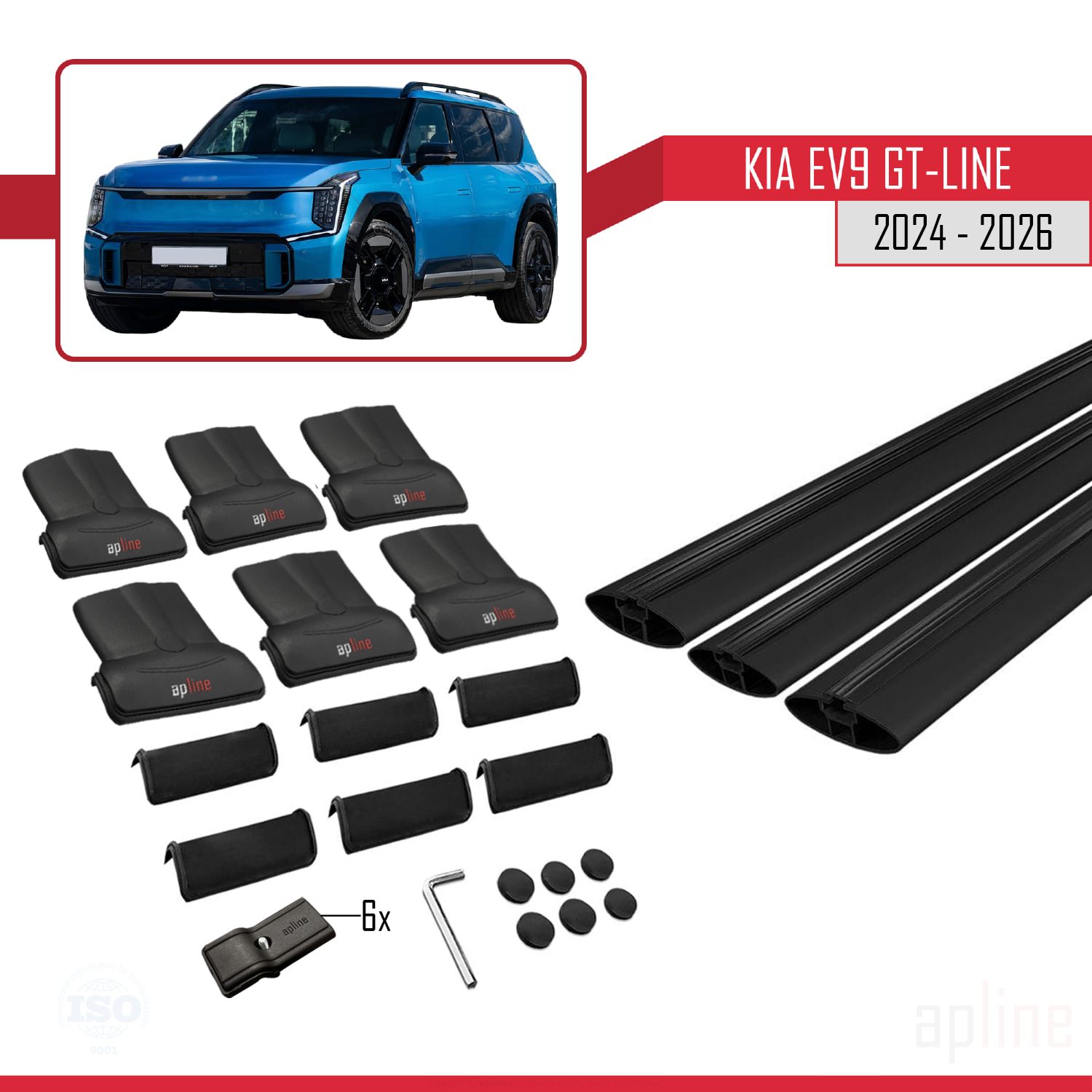 Kia EV9 GT-LINE (MV) 2023-2026 Arası ile Uyumlu FLY Model Ara Atkı Tavan Barı Siyah 3 Adet - Görsel 4