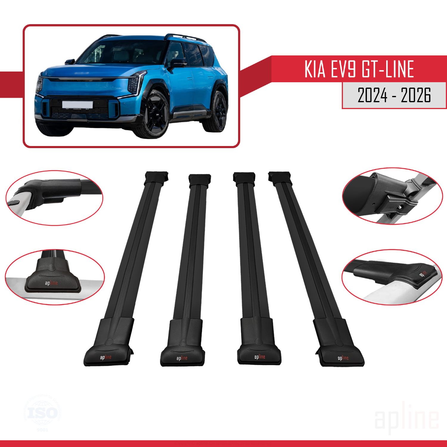 Kia EV9 GT-LINE (MV) 2023-2026 Arası ile Uyumlu FLY Model Ara Atkı Tavan Barı Siyah 4 Adet - Görsel 3