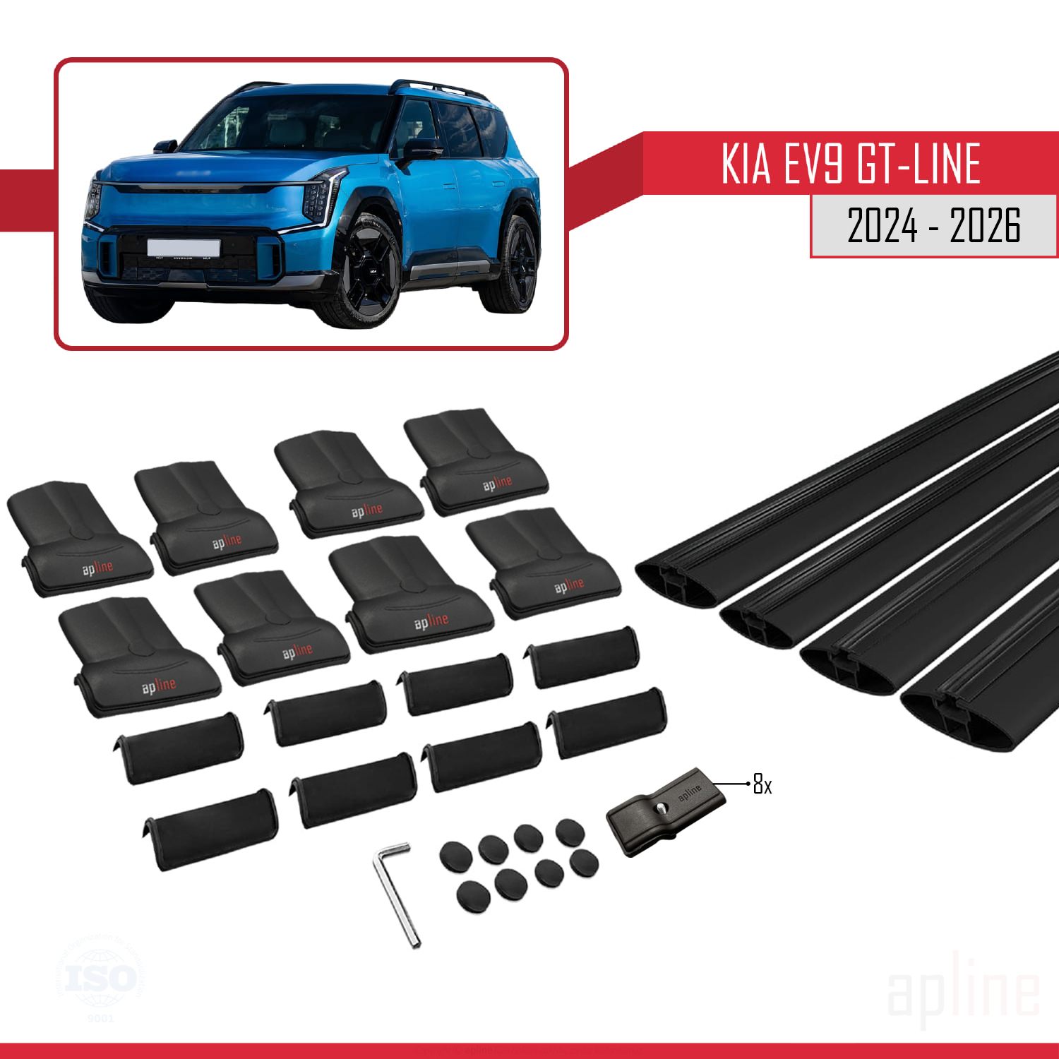 Kia EV9 GT-LINE (MV) 2023-2026 Arası ile Uyumlu FLY Model Ara Atkı Tavan Barı Siyah 4 Adet - Görsel 4