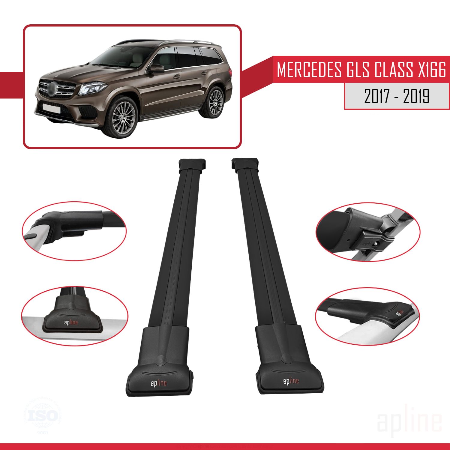 Mercedes GLS Class (X166) 2016-2019 Arası ile Uyumlu FLY Model Ara Atkı Tavan Barı Siyah 2 Adet - Görsel 3
