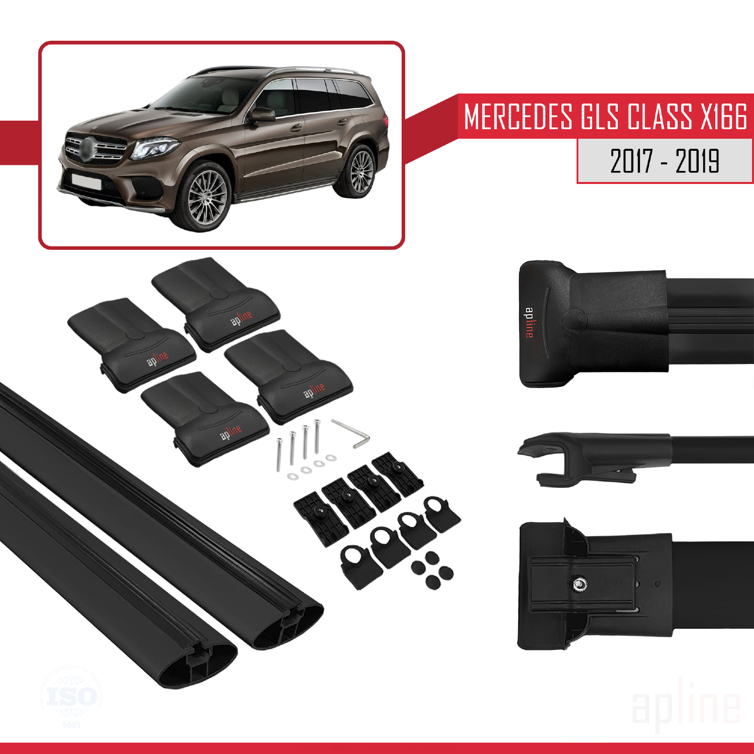 Mercedes GLS Class (X166) 2016-2019 Arası ile Uyumlu FLY Model Ara Atkı Tavan Barı Siyah 2 Adet - Görsel 4