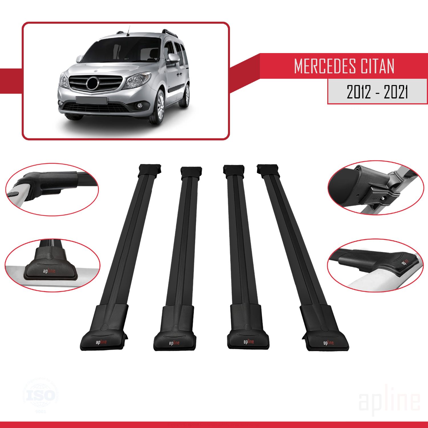 Mercedes Citan (W415) 2012-2021 Arası ile Uyumlu FLY Model Ara Atkı Tavan Barı Siyah 4 Adet - Görsel 3