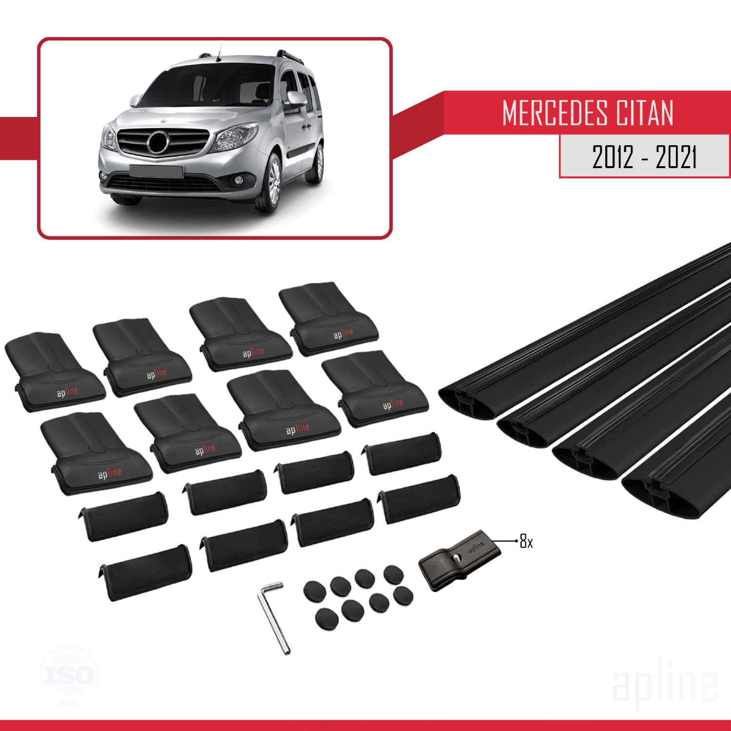 Mercedes Citan (W415) 2012-2021 Arası ile Uyumlu FLY Model Ara Atkı Tavan Barı Siyah 4 Adet - Görsel 4