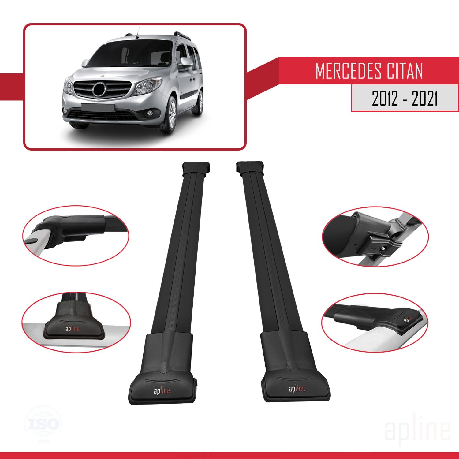 Mercedes Citan (W415) 2012-2021 Arası ile Uyumlu FLY Model Ara Atkı Tavan Barı Siyah 2 Adet - Görsel 3