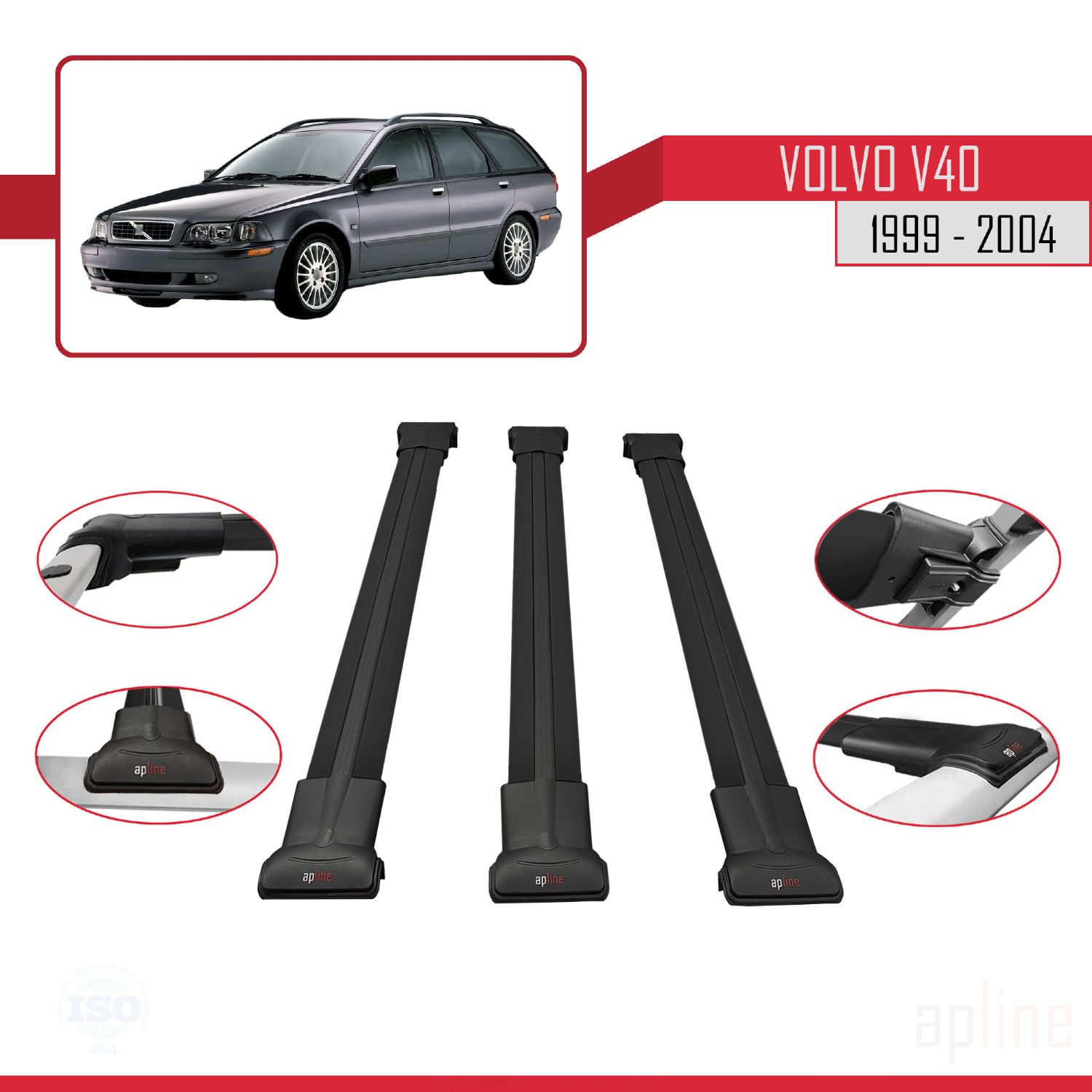 Volvo V40 1995-2004 Arası ile Uyumlu FLY Model Ara Atkı Tavan Barı Siyah 3 Adet - Görsel 3