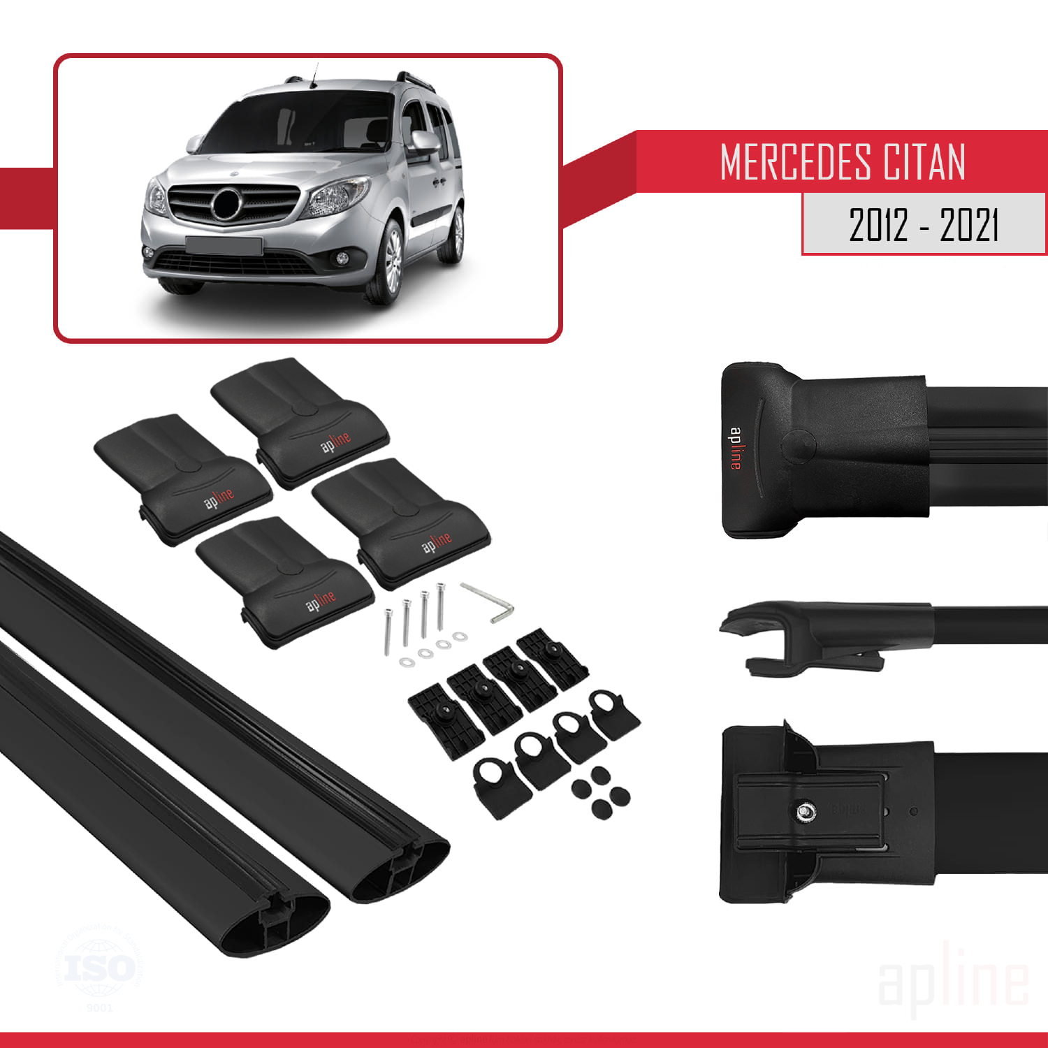 Mercedes Citan (W415) 2012-2021 Arası ile Uyumlu FLY Model Ara Atkı Tavan Barı Siyah 2 Adet - Görsel 4