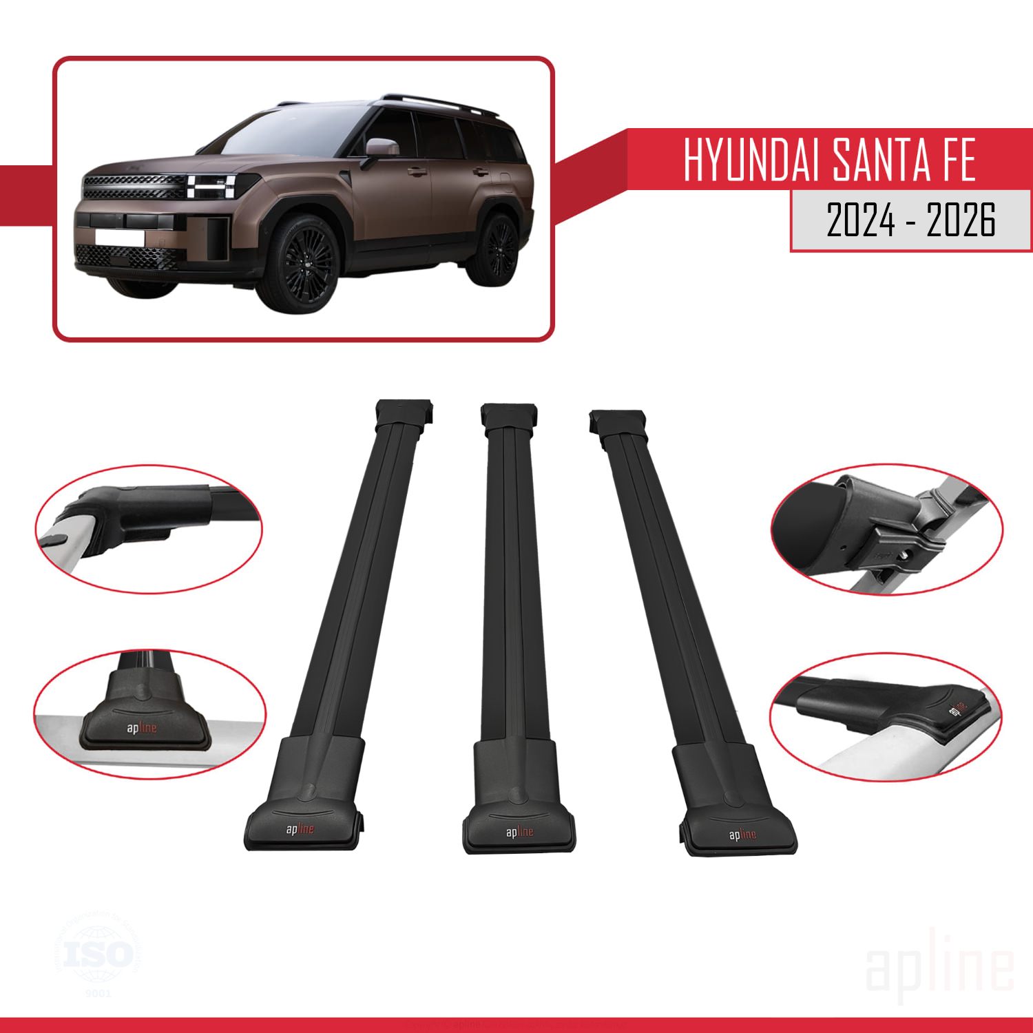 Hyundai Santa Fe (MX5) 2024-2026 Arası ile Uyumlu FLY Model Ara Atkı Tavan Barı Siyah 3 Adet - Görsel 3