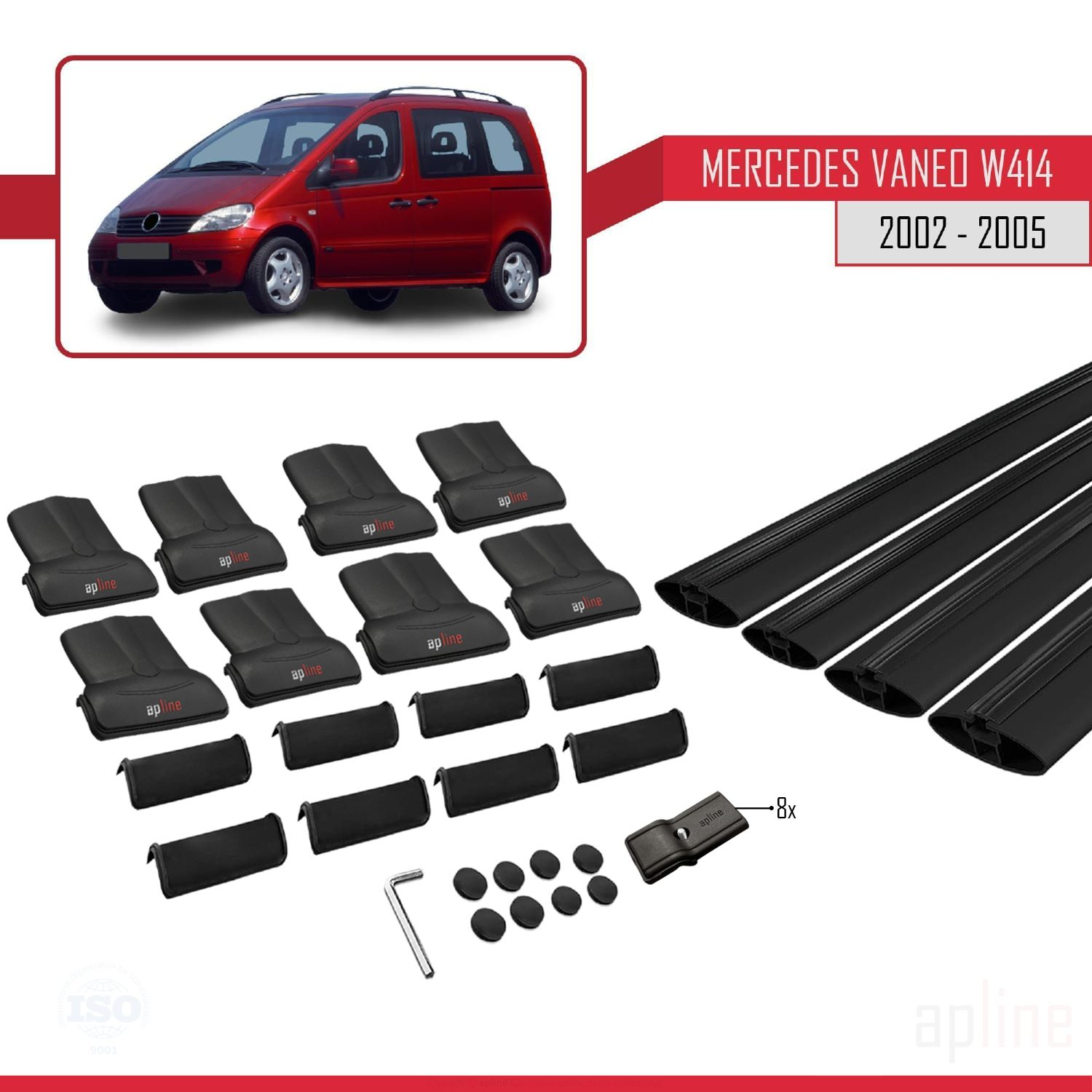 Mercedes Vaneo (W414) 2001-2005 Arası ile Uyumlu FLY Model Ara Atkı Tavan Barı Siyah 4 Adet - Görsel 4