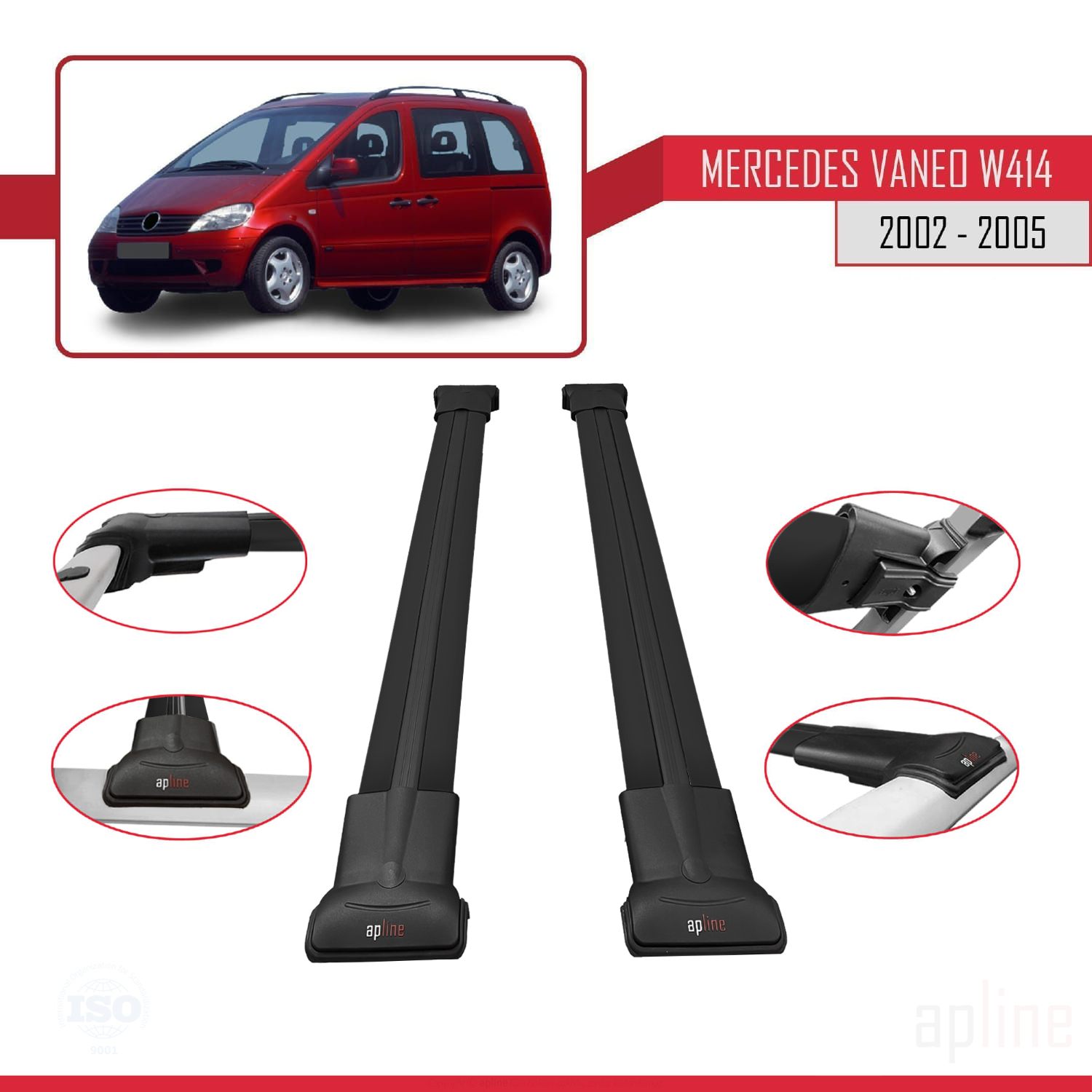 Mercedes Vaneo (W414) 2001-2005 Arası ile Uyumlu FLY Model Ara Atkı Tavan Barı Siyah 2 Adet - Görsel 3
