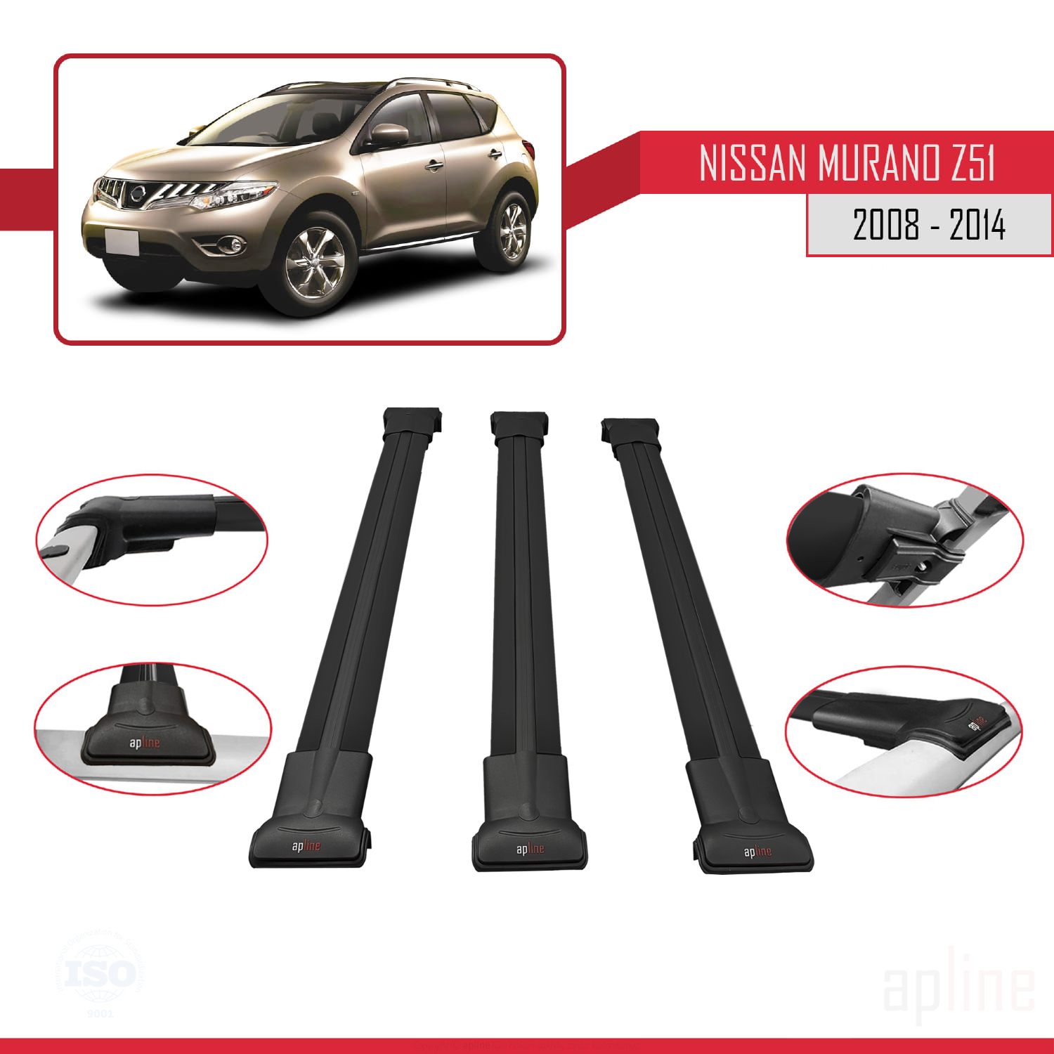 Nissan Murano 2 (Z51) 2008-2014 Arası ile Uyumlu FLY Model Ara Atkı Tavan Barı Siyah 3 Adet - Görsel 3