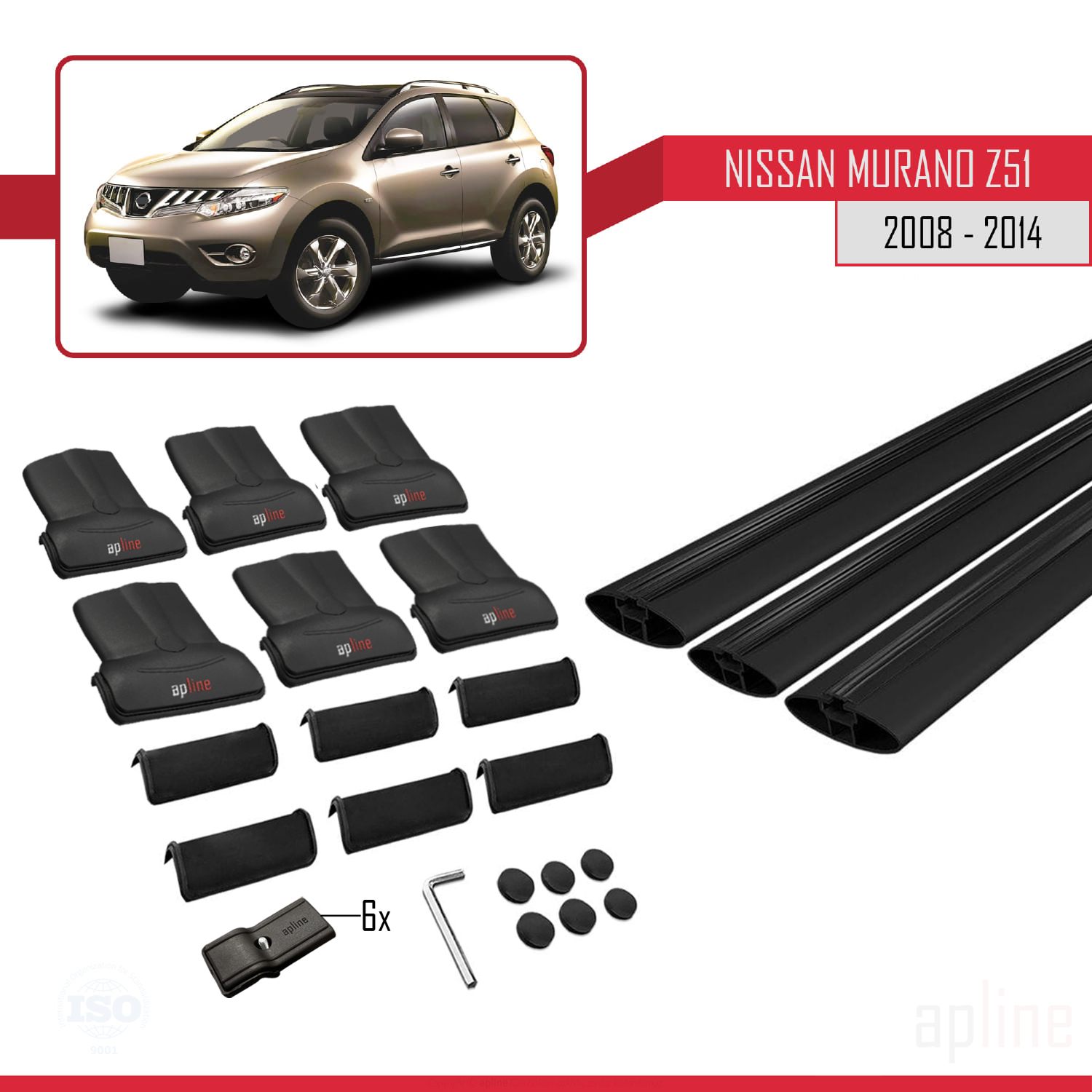 Nissan Murano 2 (Z51) 2008-2014 Arası ile Uyumlu FLY Model Ara Atkı Tavan Barı Siyah 3 Adet - Görsel 4