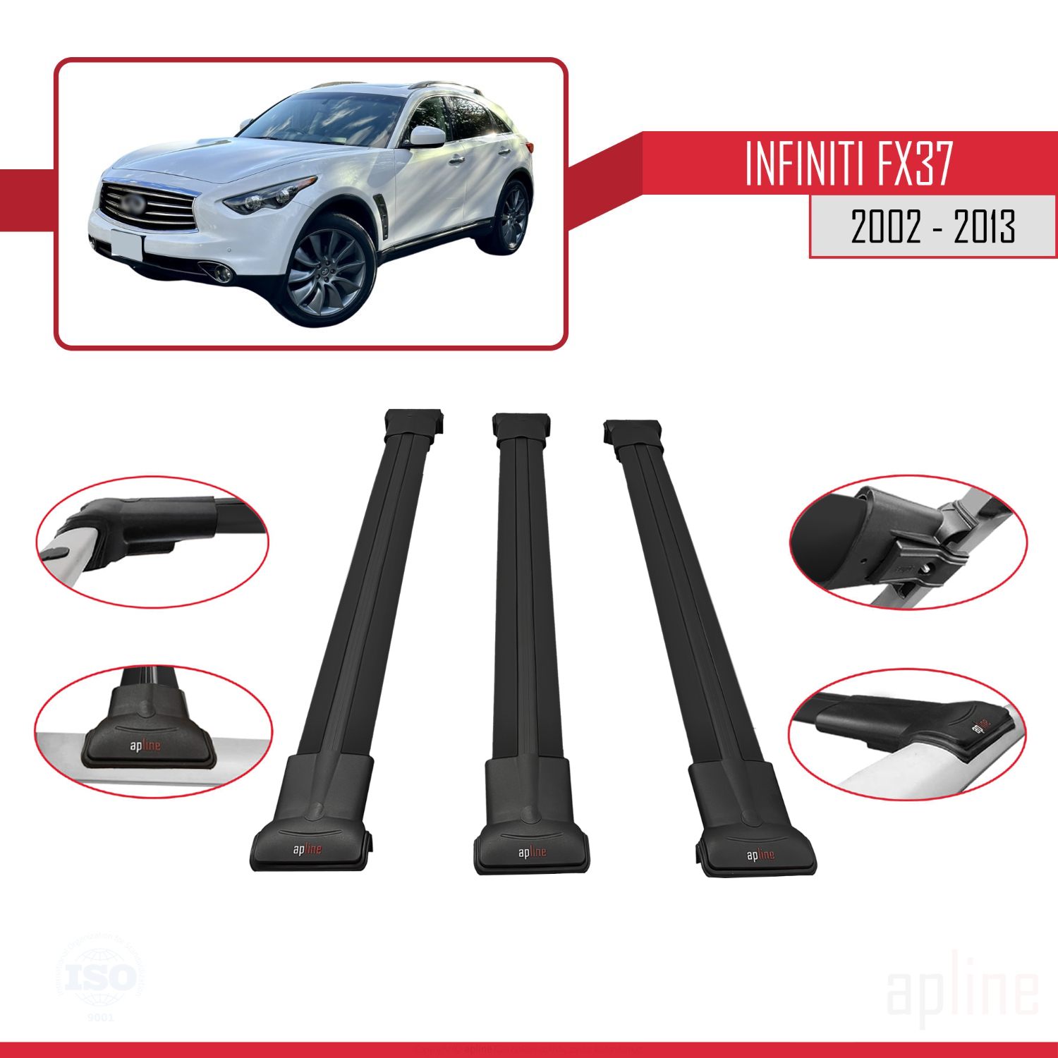 Infiniti FX37 2009-2013 Arası ile Uyumlu FLY Model Ara Atkı Tavan Barı Siyah 3 Adet - Görsel 3