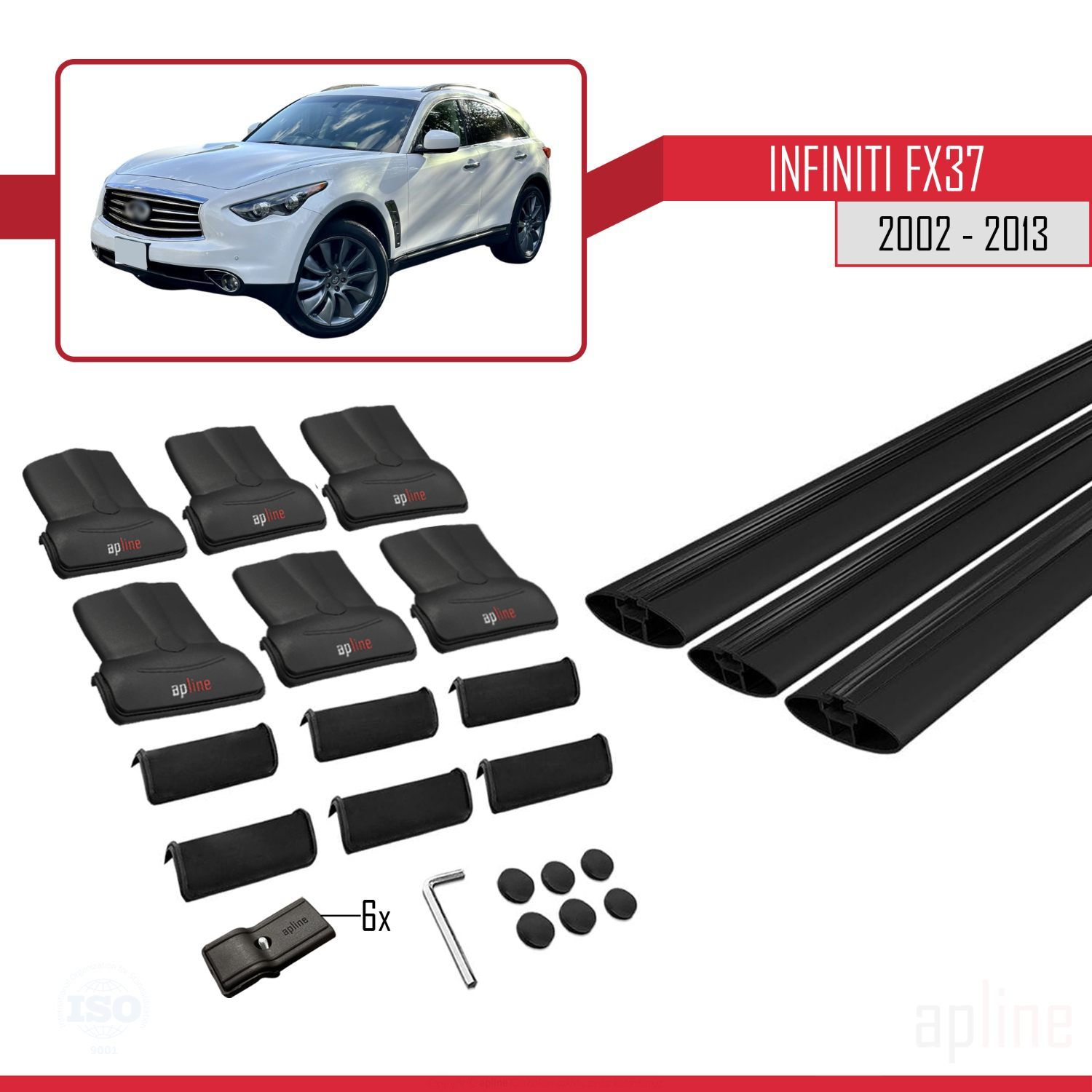 Infiniti FX37 2009-2013 Arası ile Uyumlu FLY Model Ara Atkı Tavan Barı Siyah 3 Adet - Görsel 4