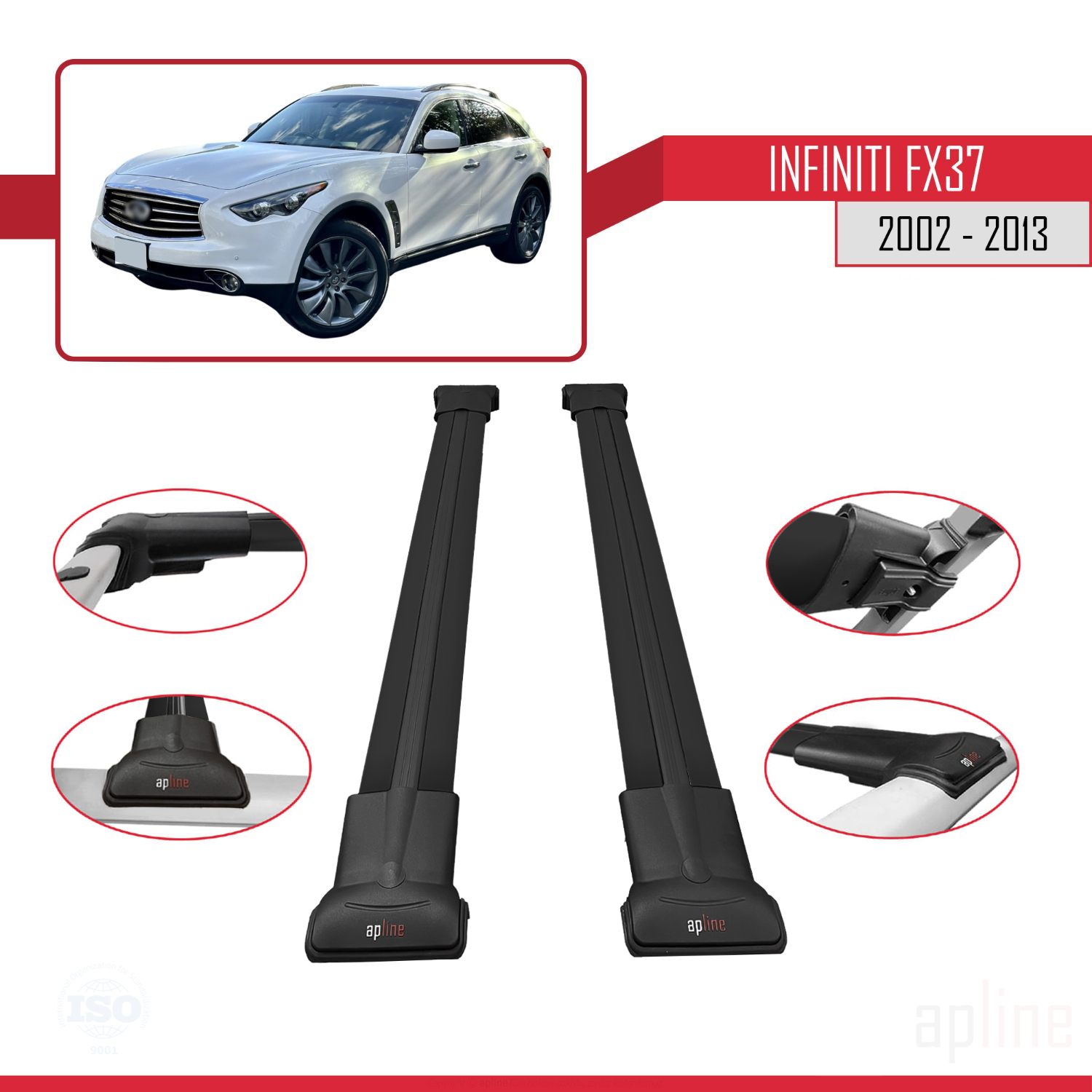 Infiniti FX37 2009-2013 Arası ile Uyumlu FLY Model Ara Atkı Tavan Barı Siyah 2 Adet - Görsel 3